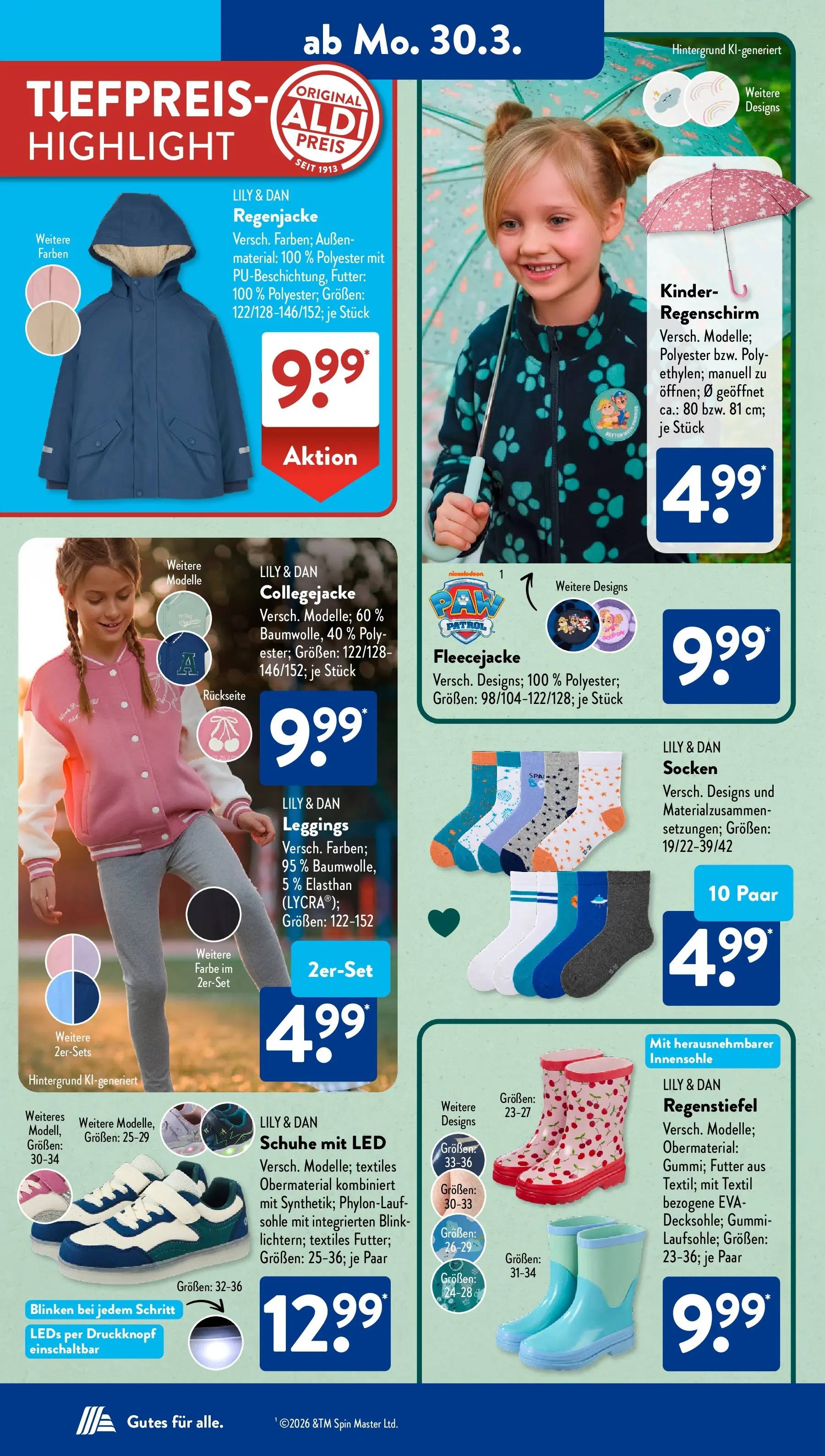 Aldi Süd - Aldi Süd: Wochenangebote (ab 29.03.2026) zum Blättern | Seite: 20 | Produkte: Regenjacke, Socken, Leggings, Regenschirm