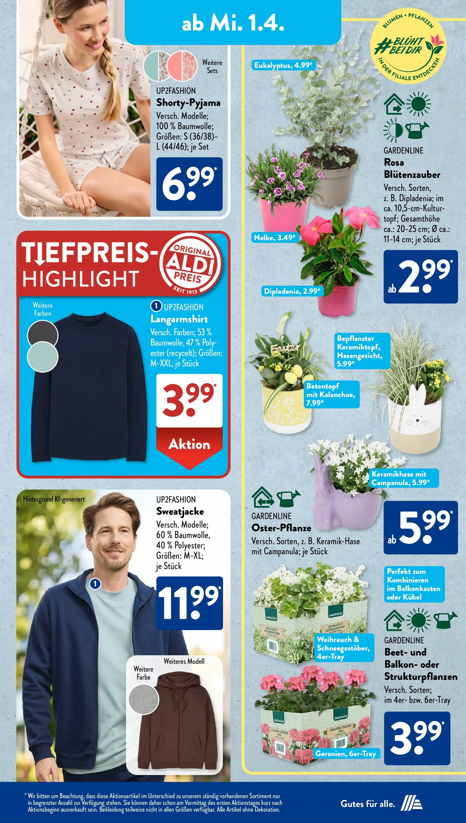 Aldi Süd - Aldi Süd: Wochenangebote (ab 29.03.2026) zum Blättern | Seite: 27 | Produkte: Up2fashion, Langarmshirt, Blumen, Bekleidung