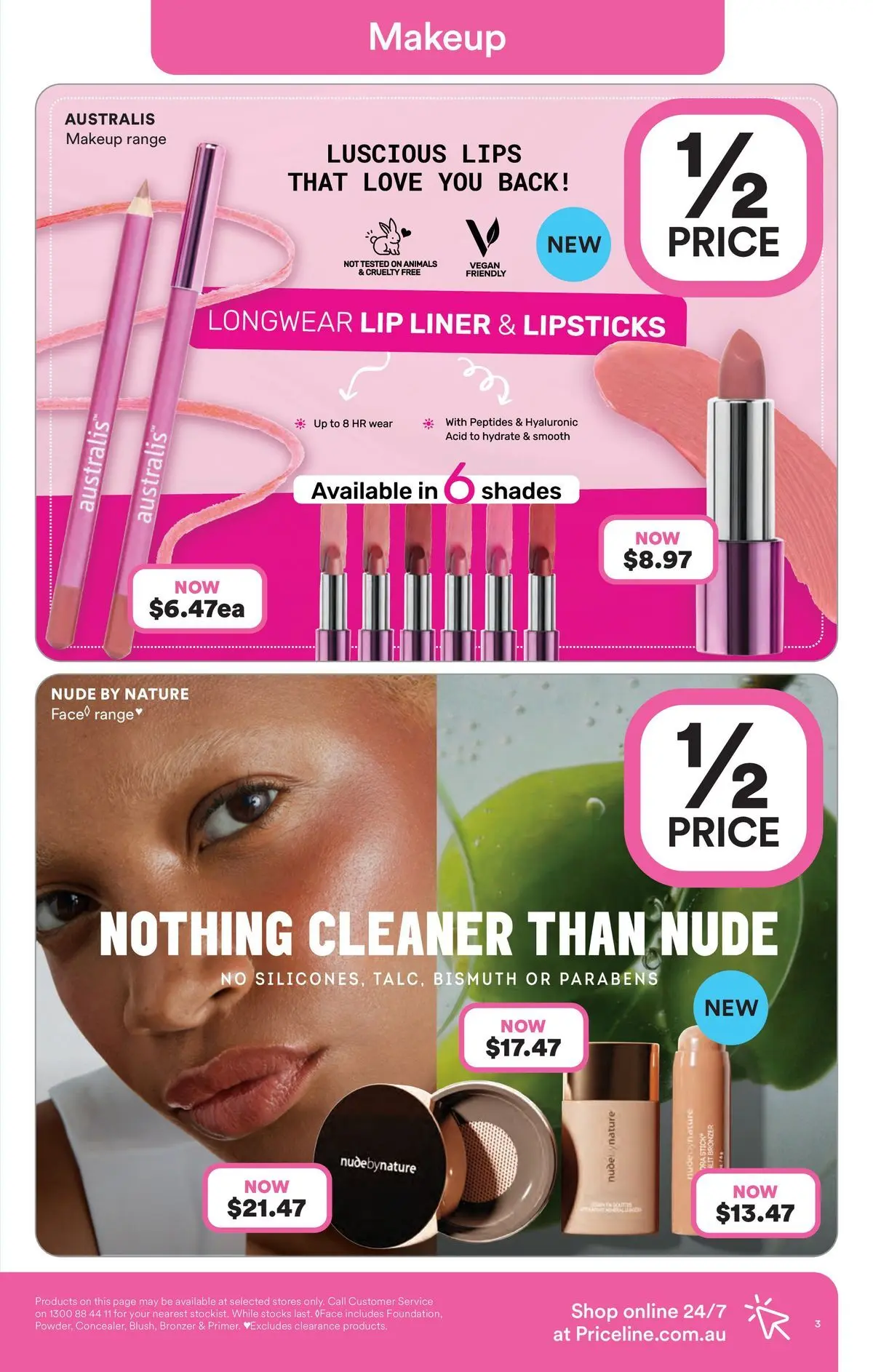 Priceline Pharmacy catalogue Narre Warren - 26/03/2026 > weekly / monthly specials | Page: 3 | Products: Bronzer, Cleaner, Makeup, Lip liner