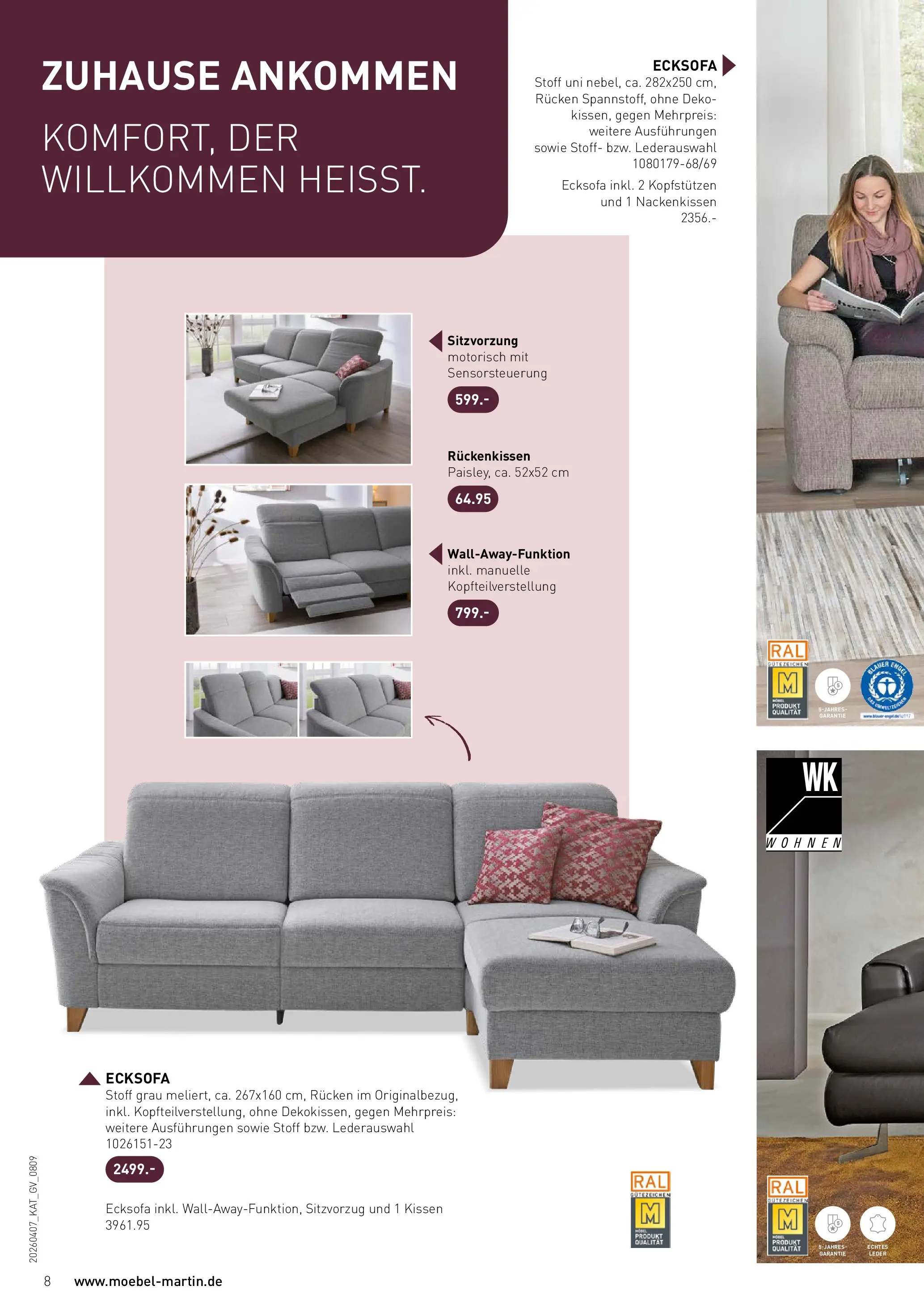Möbel Martin Wohnfühlen neu entdecken (ab 07.04.2026) zum Blättern | Seite: 8 | Produkte: Ecksofa, Kissen