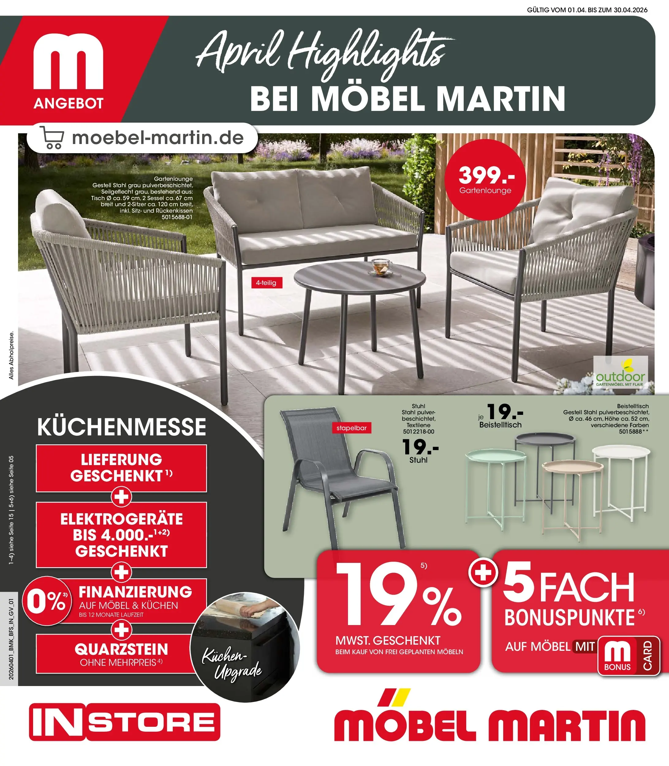 Möbel Martin - Möbel Martin: Wochenangebote (ab 31.03.2026) zum Blättern | Seite: 1 | Produkte: Tisch, Stuhl, Gartenmöbel, Kuchen