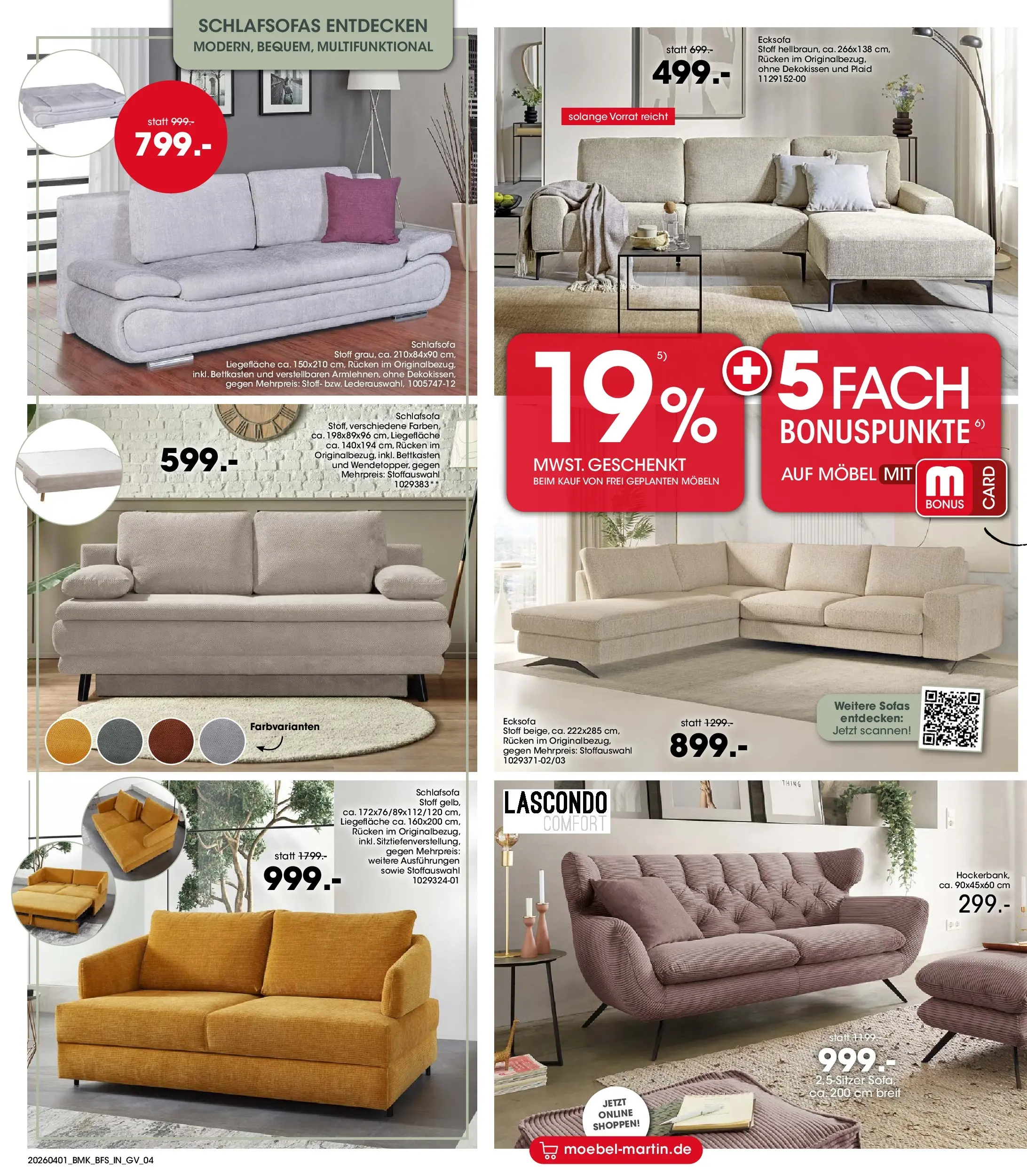 Möbel Martin - Möbel Martin: Wochenangebote (ab 31.03.2026) zum Blättern | Seite: 4 | Produkte: Schlafsofa, Ecksofa