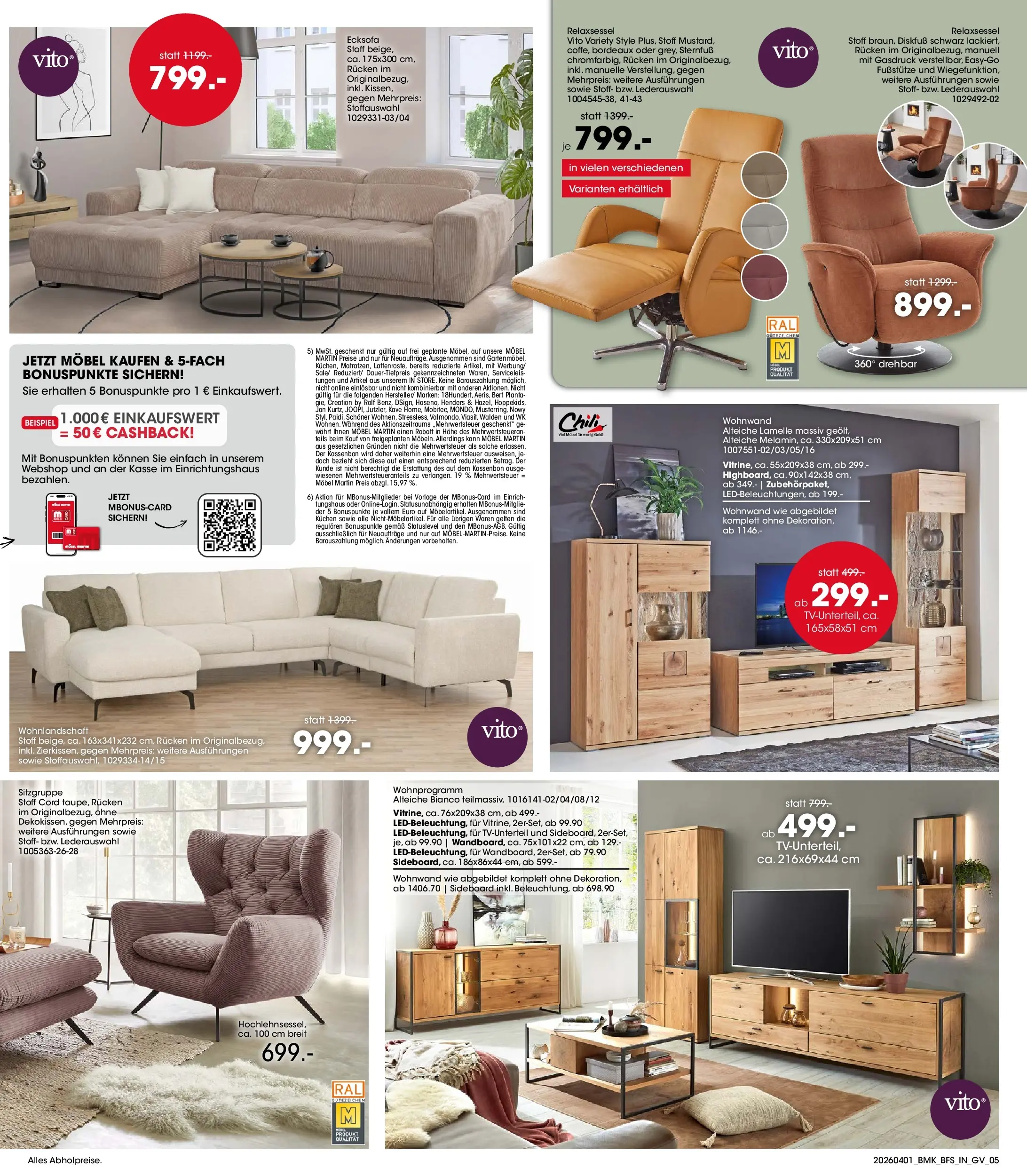 Möbel Martin - Möbel Martin: Wochenangebote (ab 31.03.2026) zum Blättern | Seite: 5 | Produkte: Wohnlandschaft, Wohnwand, Chili, Kuchen