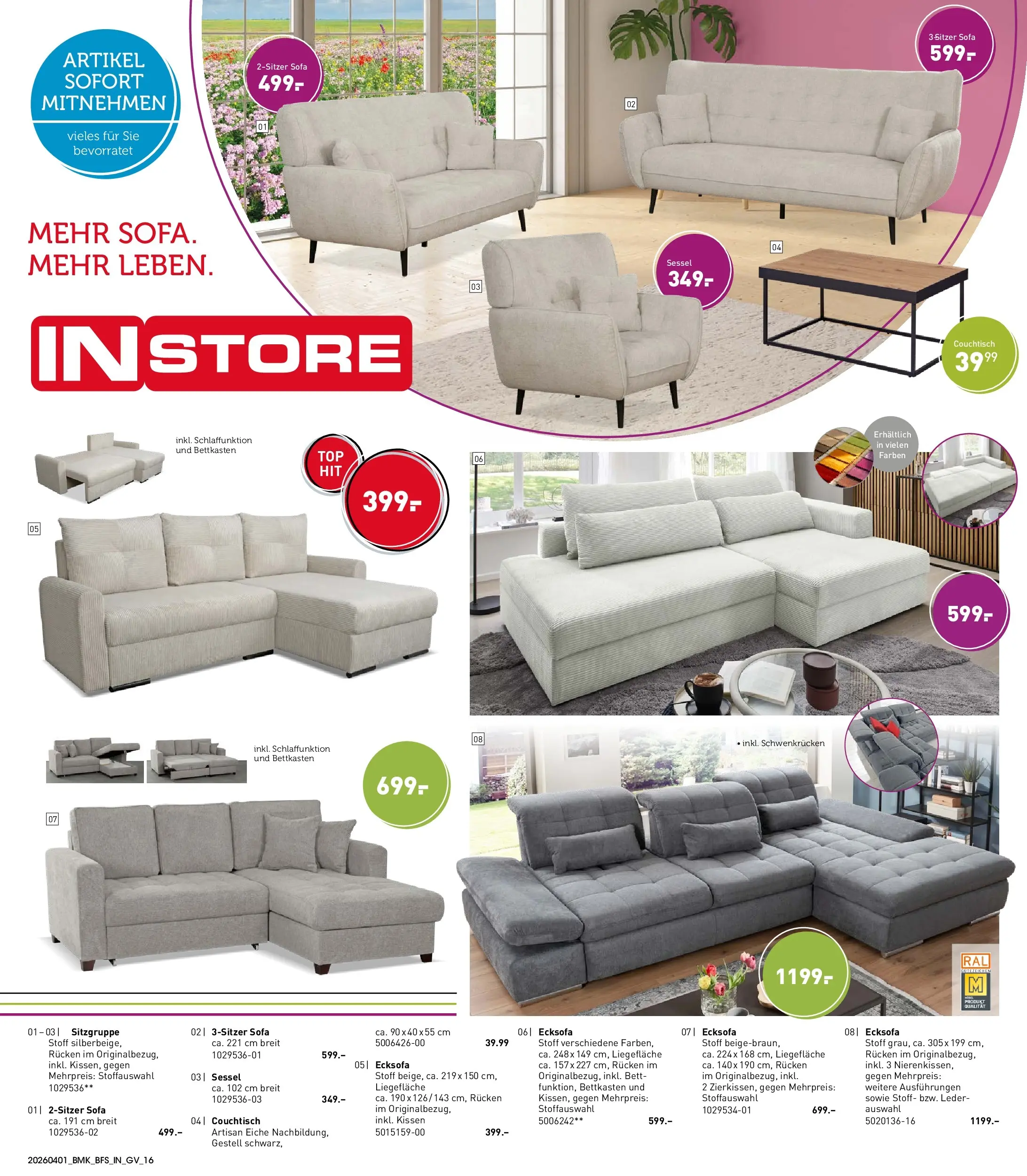 Möbel Martin - Möbel Martin: Wochenangebote (ab 31.03.2026) zum Blättern | Seite: 16 | Produkte: Bett, Kissen, Sessel, Couchtisch