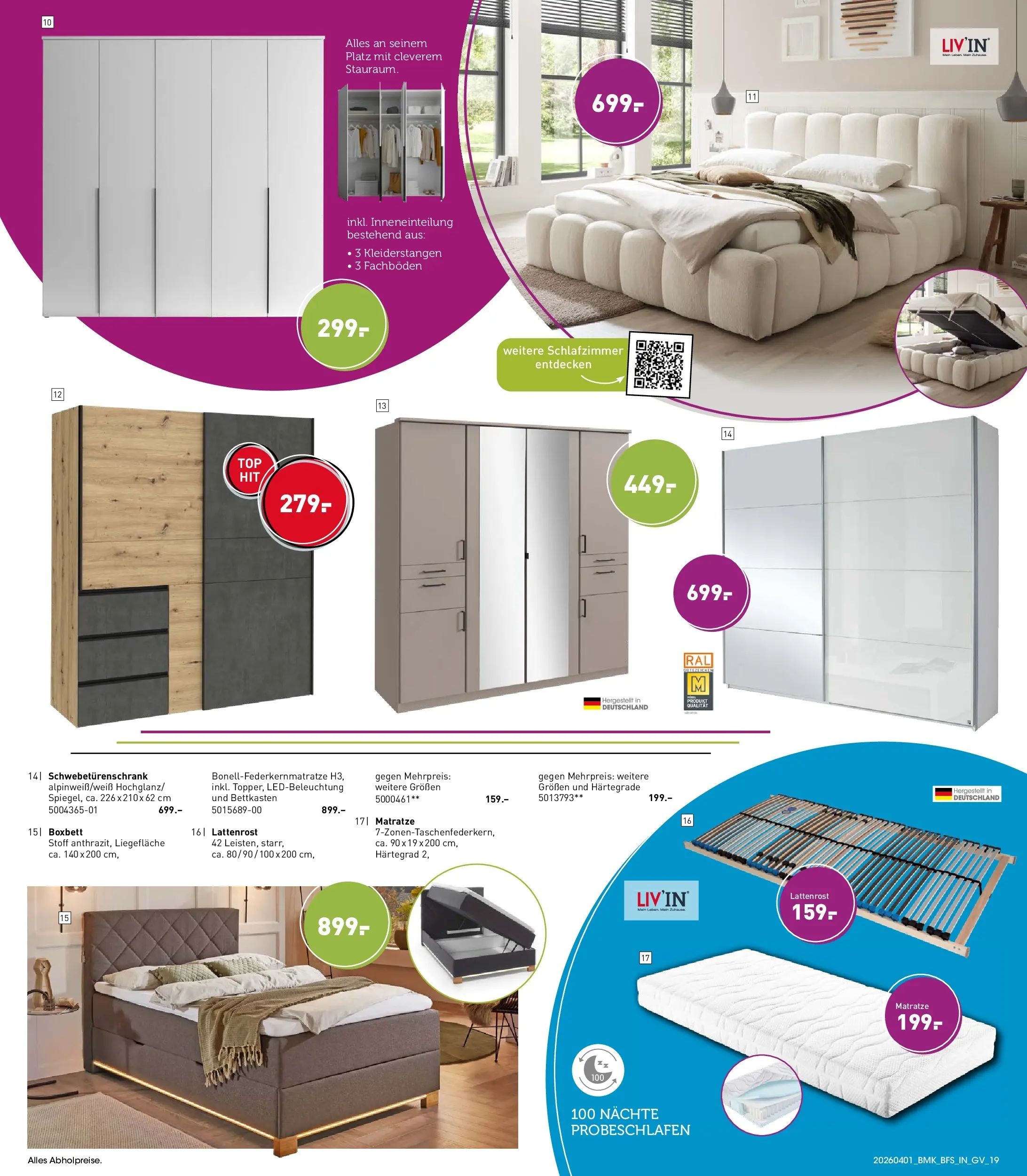 Möbel Martin - Möbel Martin: Wochenangebote (ab 31.03.2026) zum Blättern | Seite: 19 | Produkte: Matratze, Lattenrost, Schwebetürenschrank