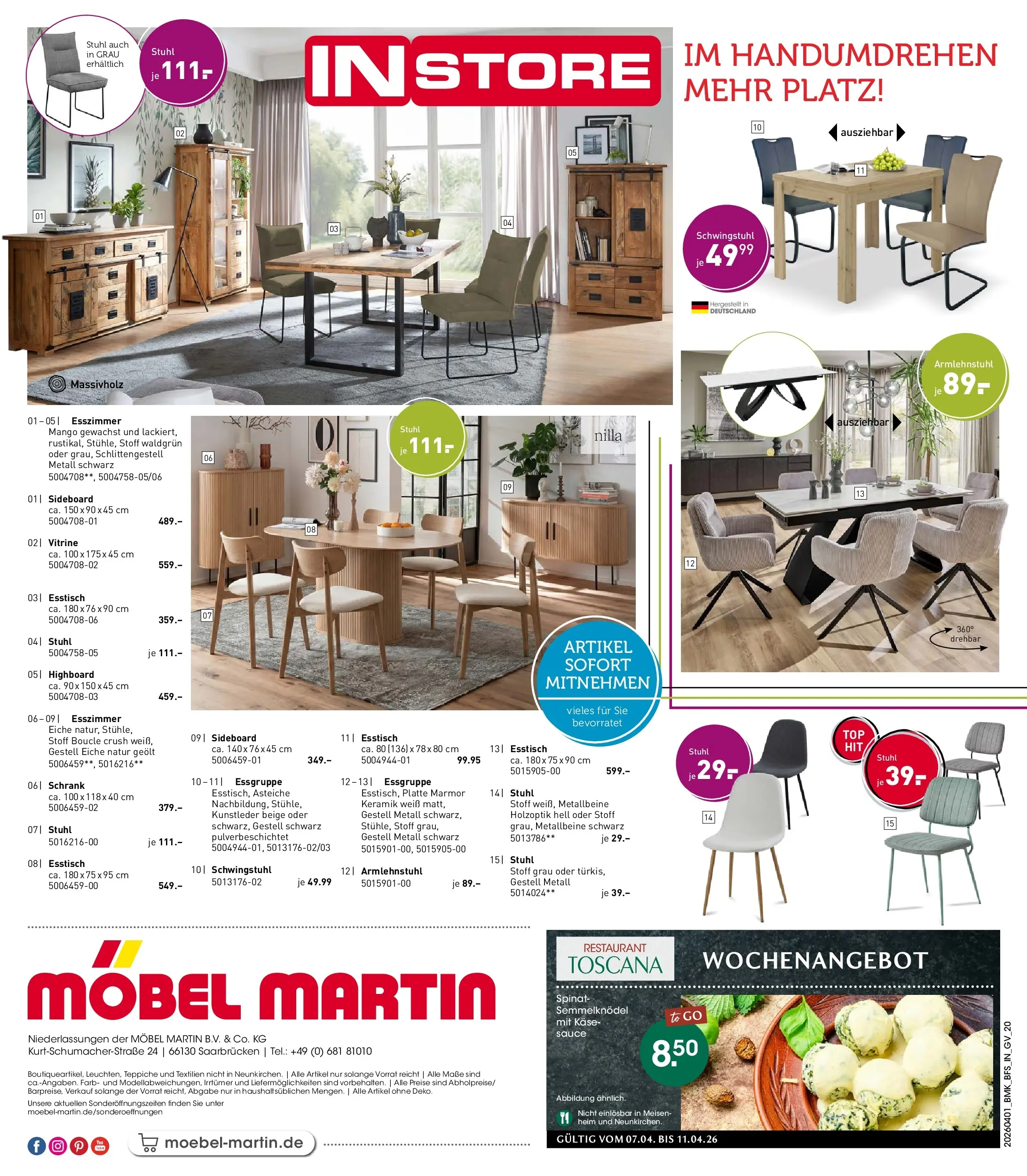 Möbel Martin - Möbel Martin: Wochenangebote (ab 31.03.2026) zum Blättern | Seite: 20 | Produkte: HIghboard, Esstisch, Essgruppe, Käse