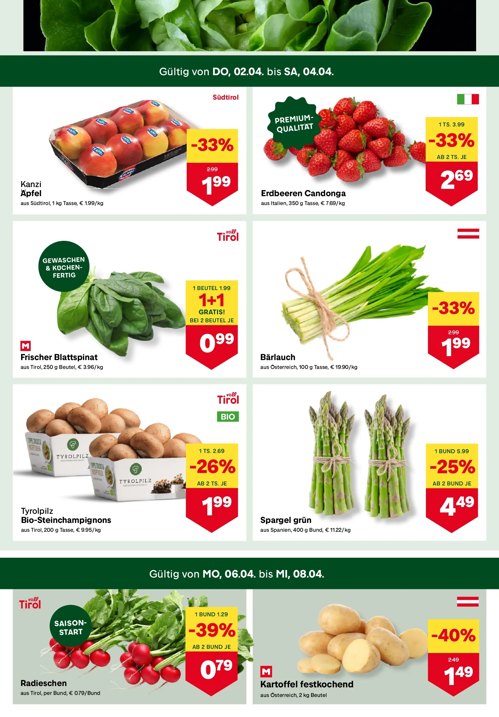 MPREIS Pfunds von 01.04.2026 - Aktuelle Angebote | Seite: 2 | Produkte: Erdbeeren, Äpfel