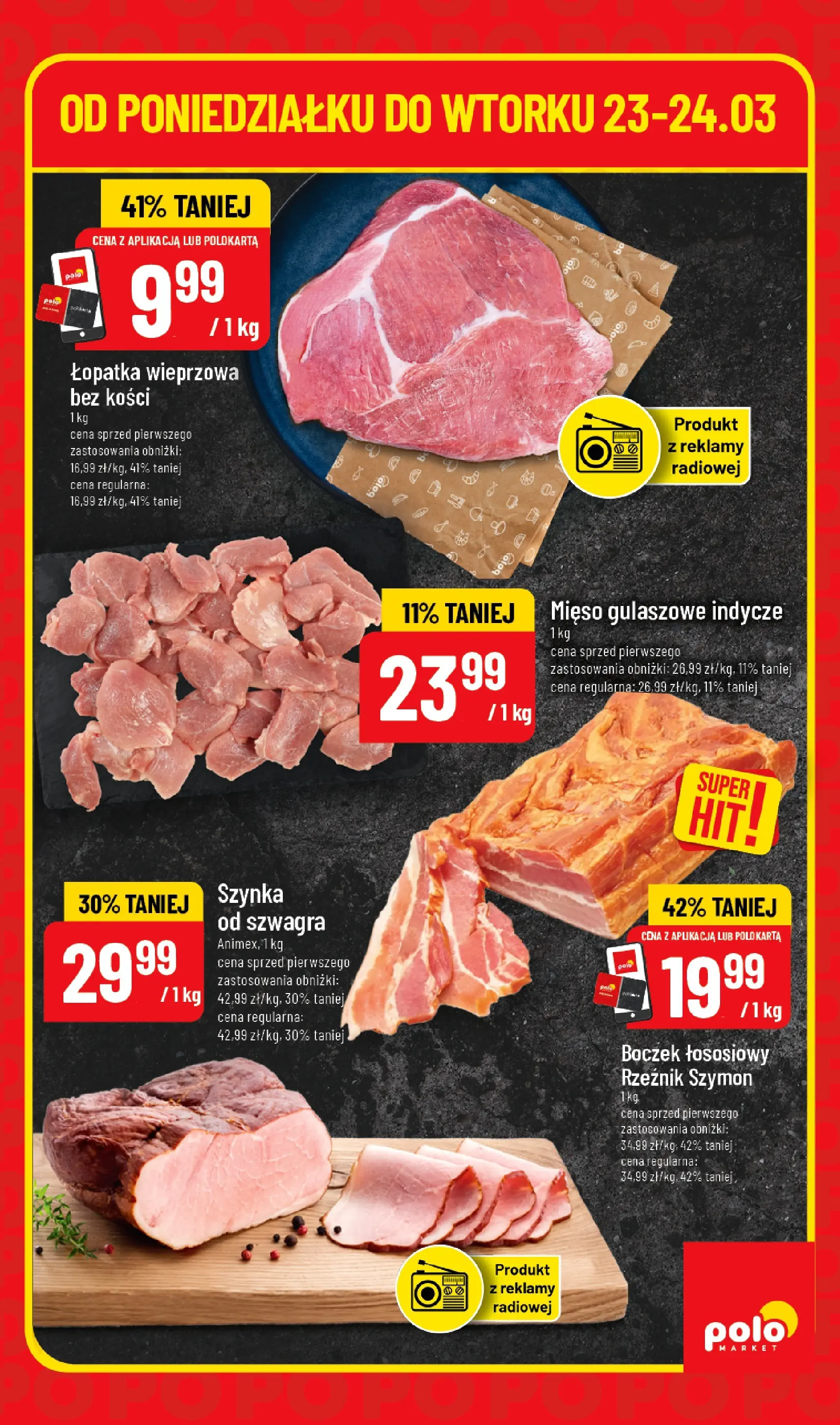 Nowa POLOmarket gazetka od jutra 23.03.2026 | Strona: 3 | Produkty: Mięso, Szynka, Boczek, Łopatka wieprzowa