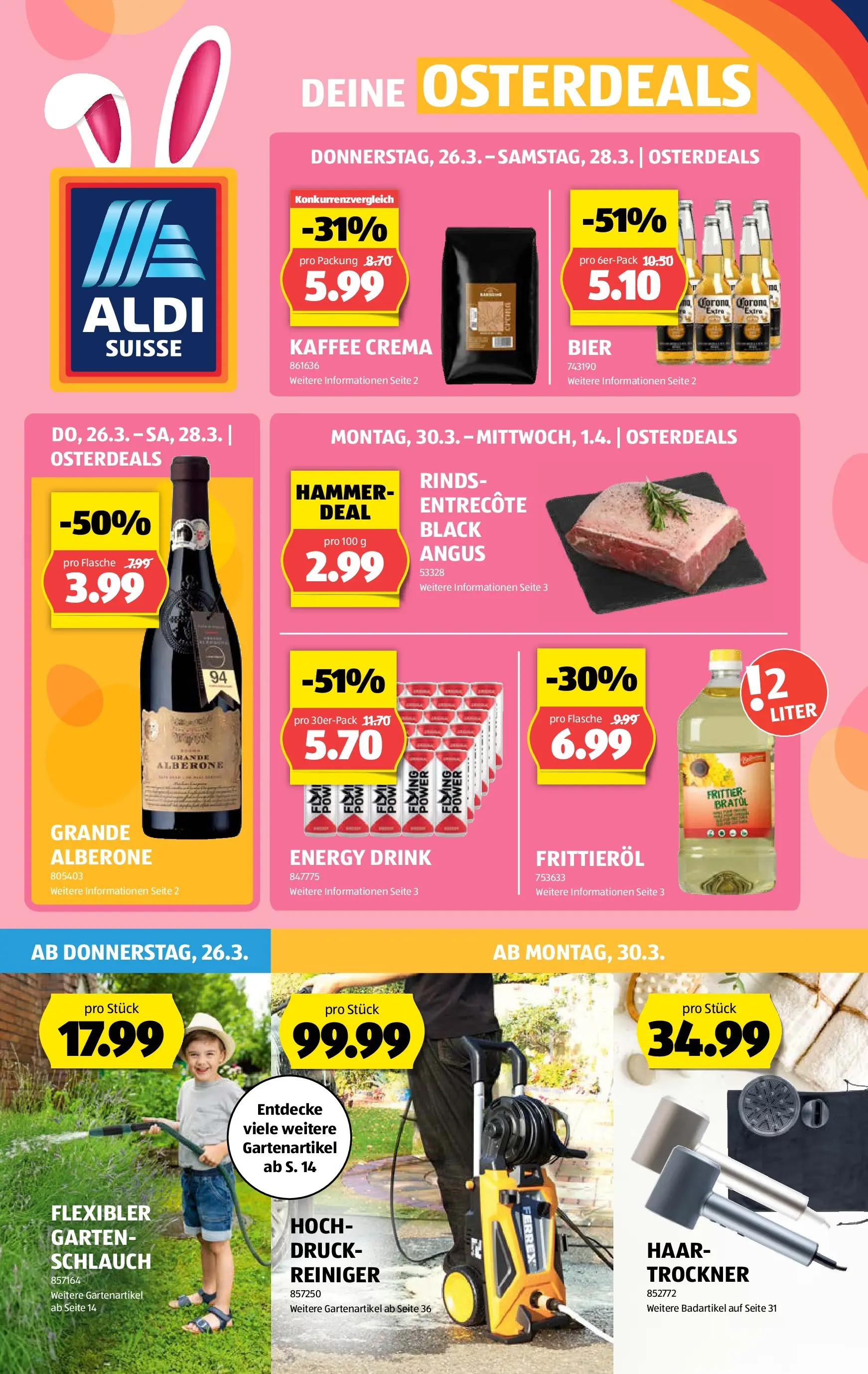 Aldi Aktionen (25.03.2026 - 01.04.2026) - Prospekt | Seite: 1 | Produkte: Kaffee, Bier, Trockner
