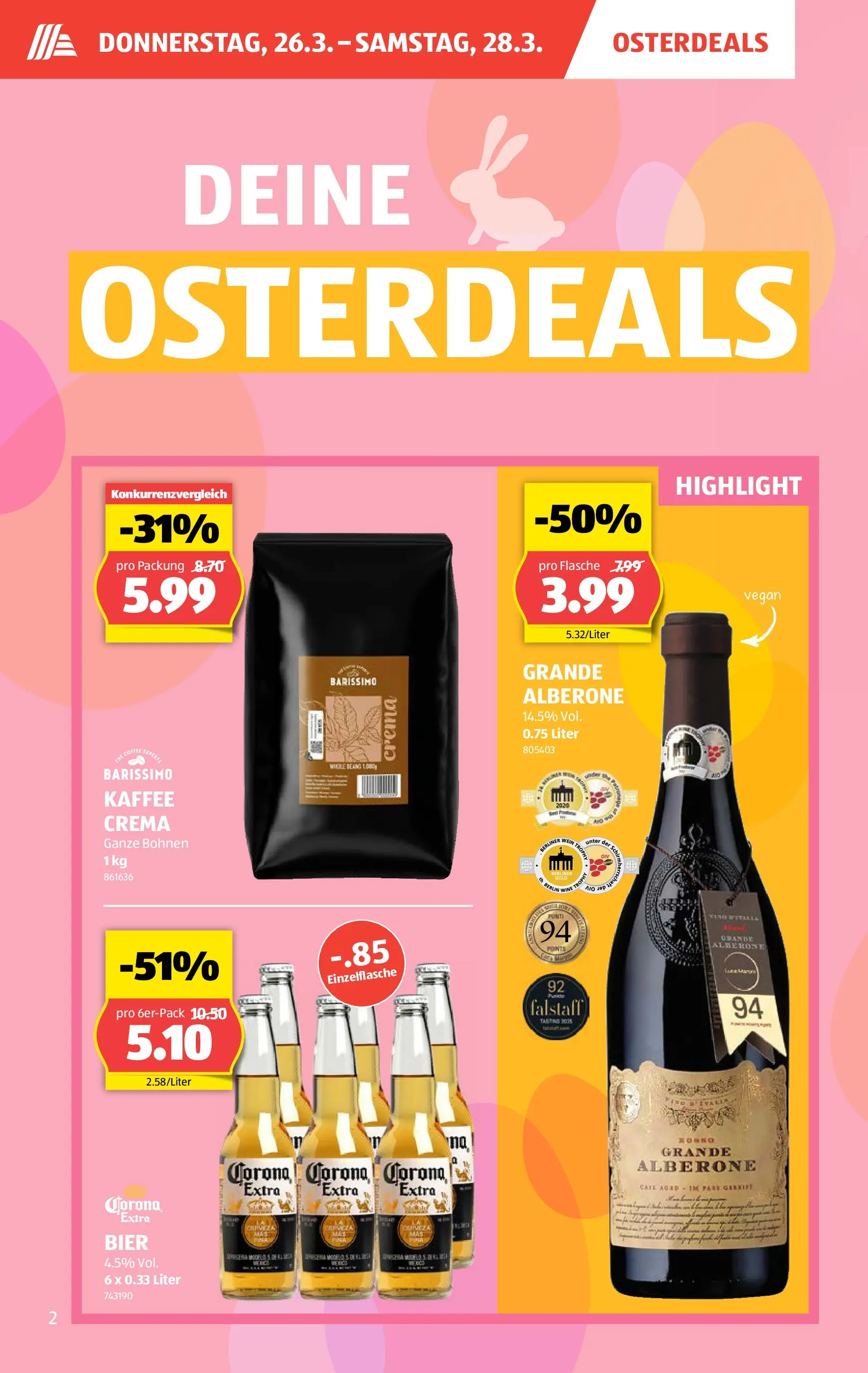 Aldi Aktionen (25.03.2026 - 01.04.2026) - Prospekt | Seite: 2 | Produkte: Kaffee, Bier, Fall