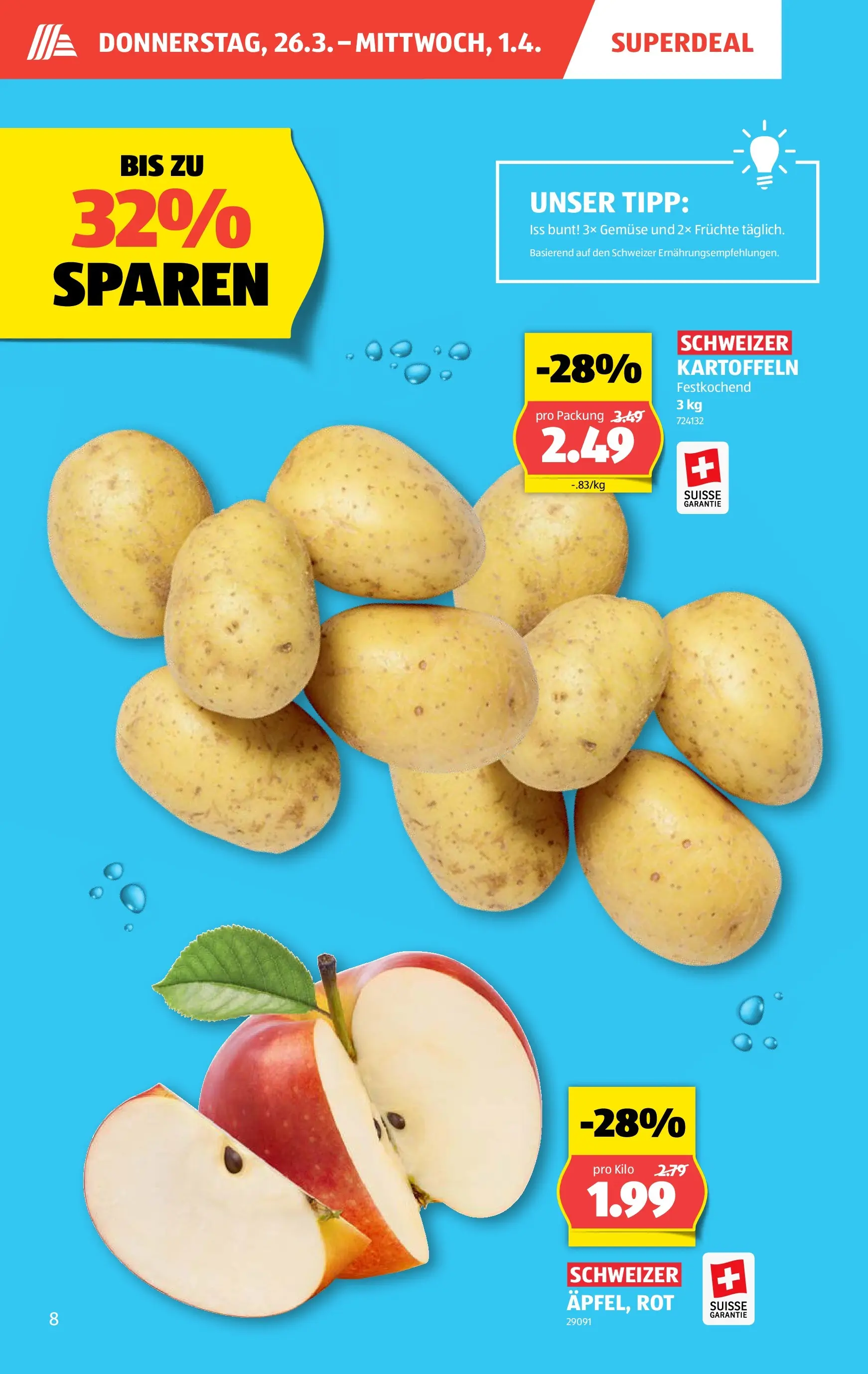 Aldi Aktionen (25.03.2026 - 01.04.2026) - Prospekt | Seite: 8 | Produkte: Gemüse, Kartoffeln, Früchte