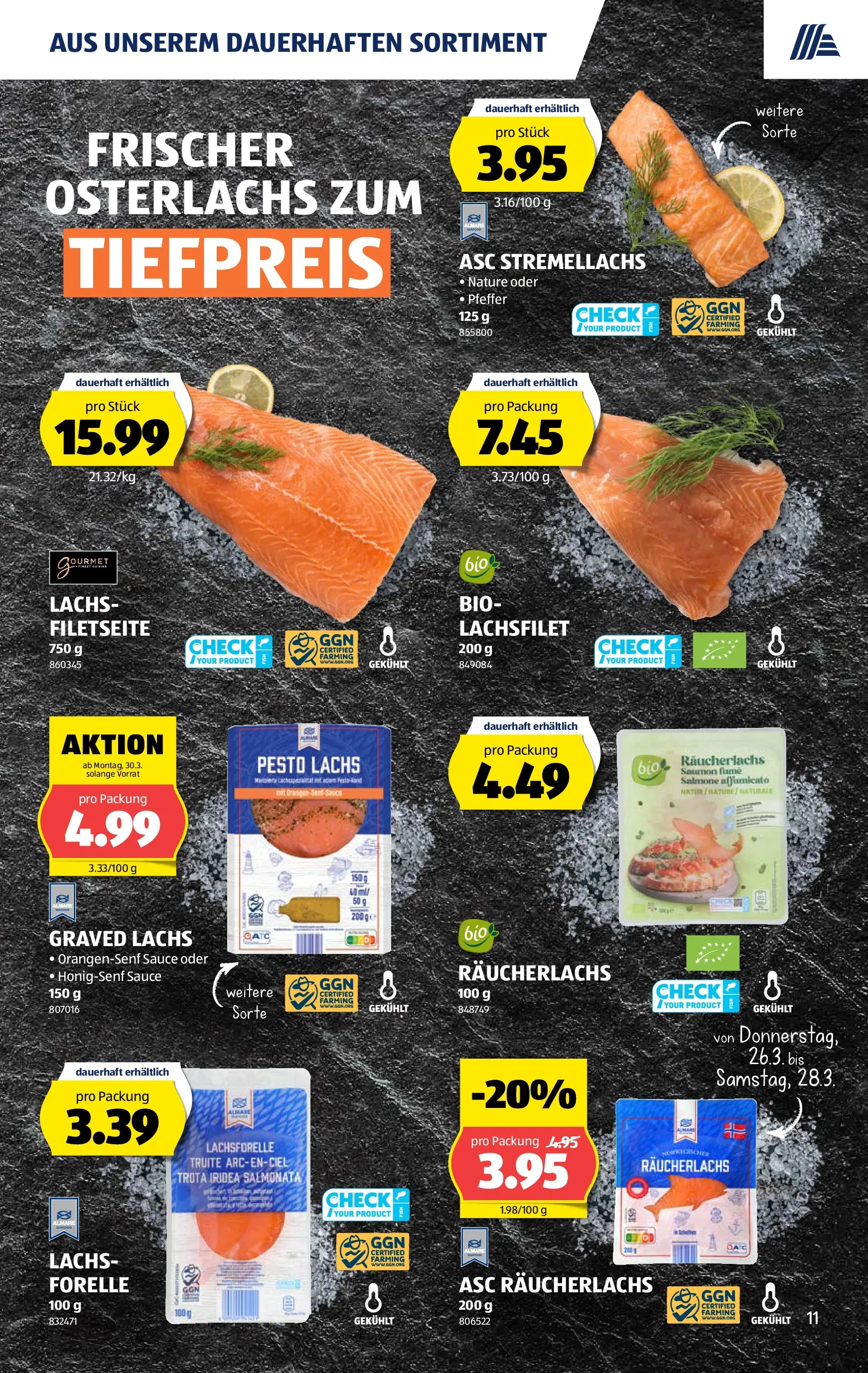 Aldi Aktionen (25.03.2026 - 01.04.2026) - Prospekt | Seite: 11 | Produkte: Lachs, Räucherlachs, Pfeffer