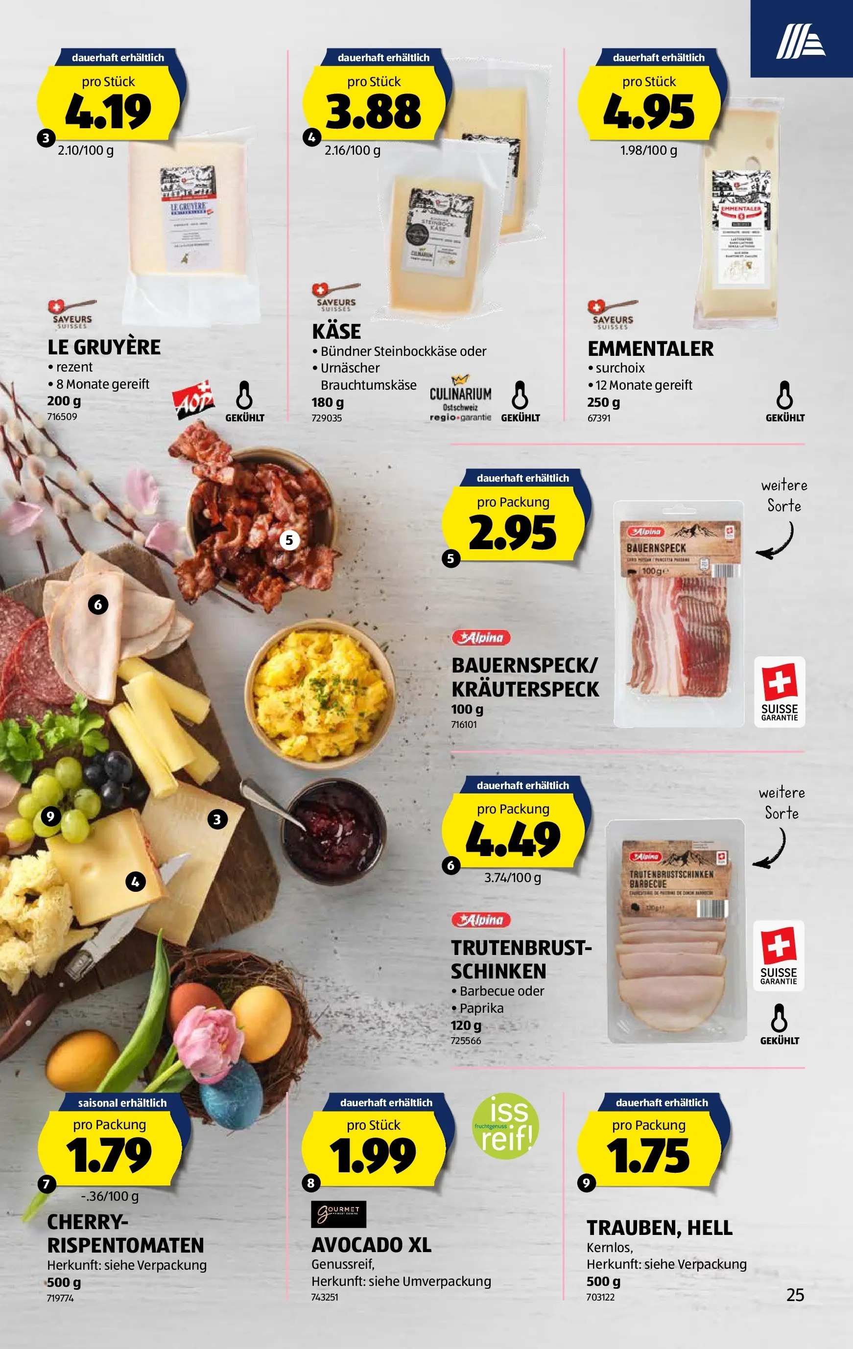 Aldi Aktionen (25.03.2026 - 01.04.2026) - Prospekt | Seite: 25 | Produkte: Käse, Schinken, Avocado