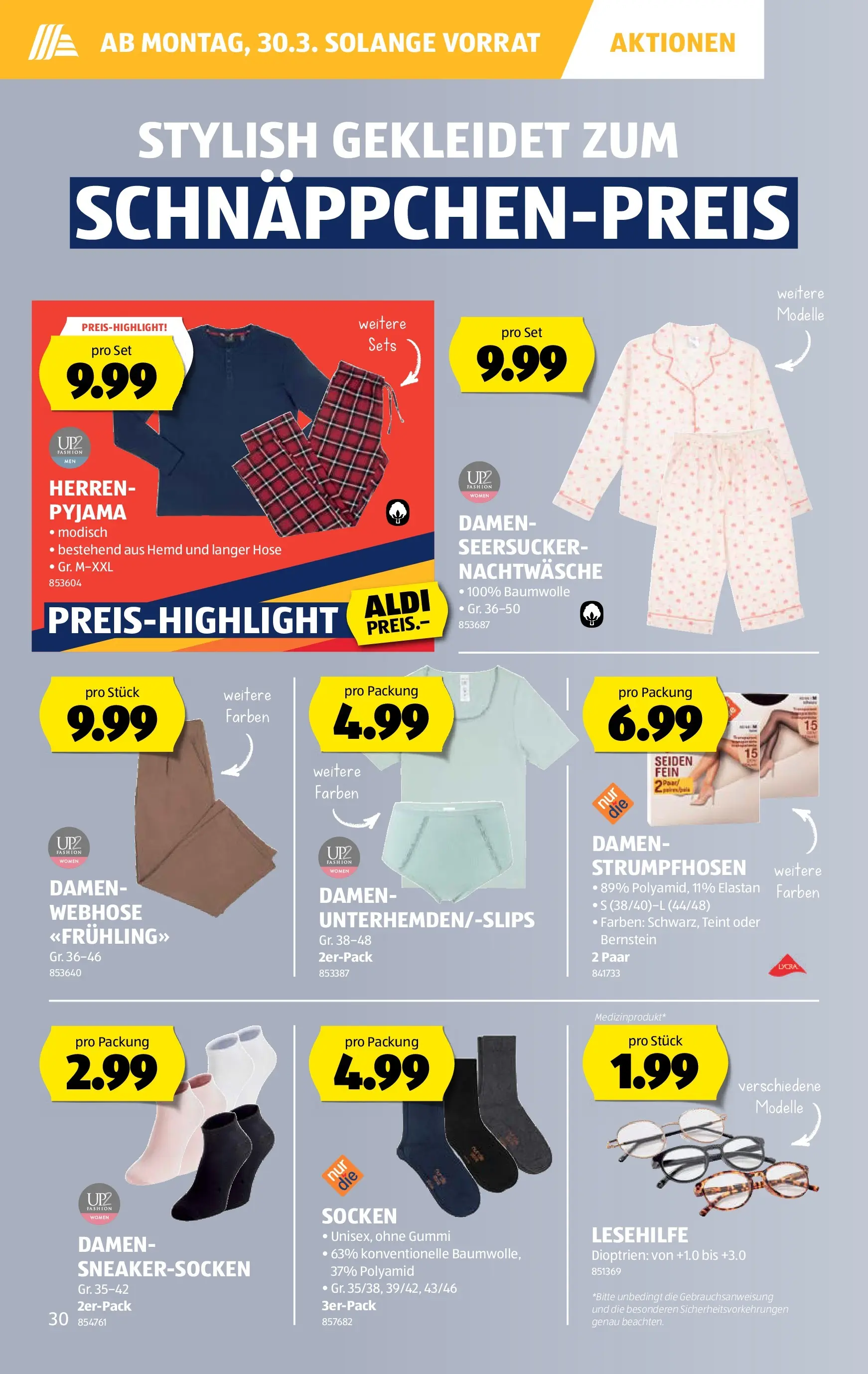 Aldi Aktionen (25.03.2026 - 01.04.2026) - Prospekt | Seite: 30 | Produkte: Hemd, Hose, Socken, Pyjama