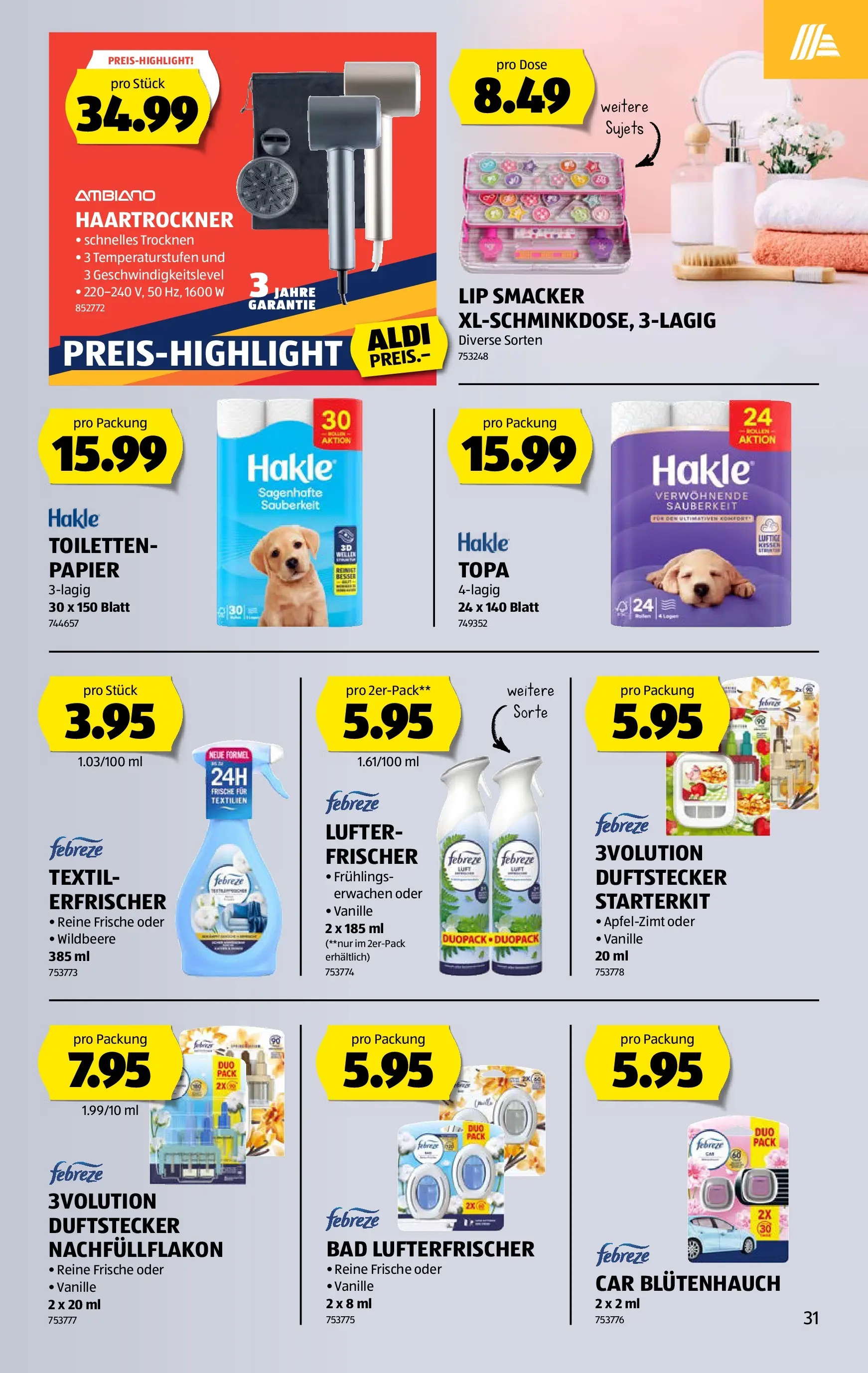 Aldi Aktionen (25.03.2026 - 01.04.2026) - Prospekt | Seite: 31 | Produkte: Haartrockner, Kissen, Bad