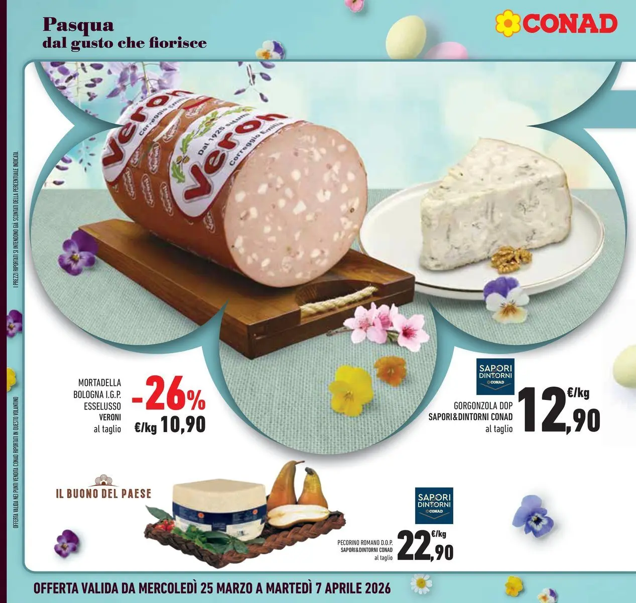 Volantino Conad dal 25/03/2026 > Anteprima | Pagina: 14 | Prodotti: Mortadella, Pecorino Romano, Gorgonzola, Pecorino
