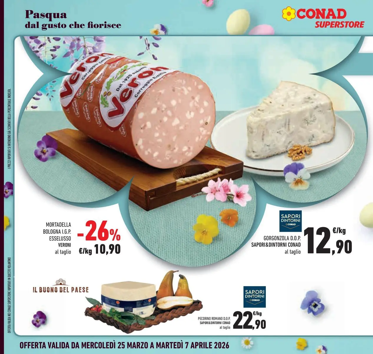 Volantino Conad dal 25/03/2026 > Anteprima | Pagina: 14 | Prodotti: Mortadella, Pecorino Romano, Gorgonzola, Pecorino