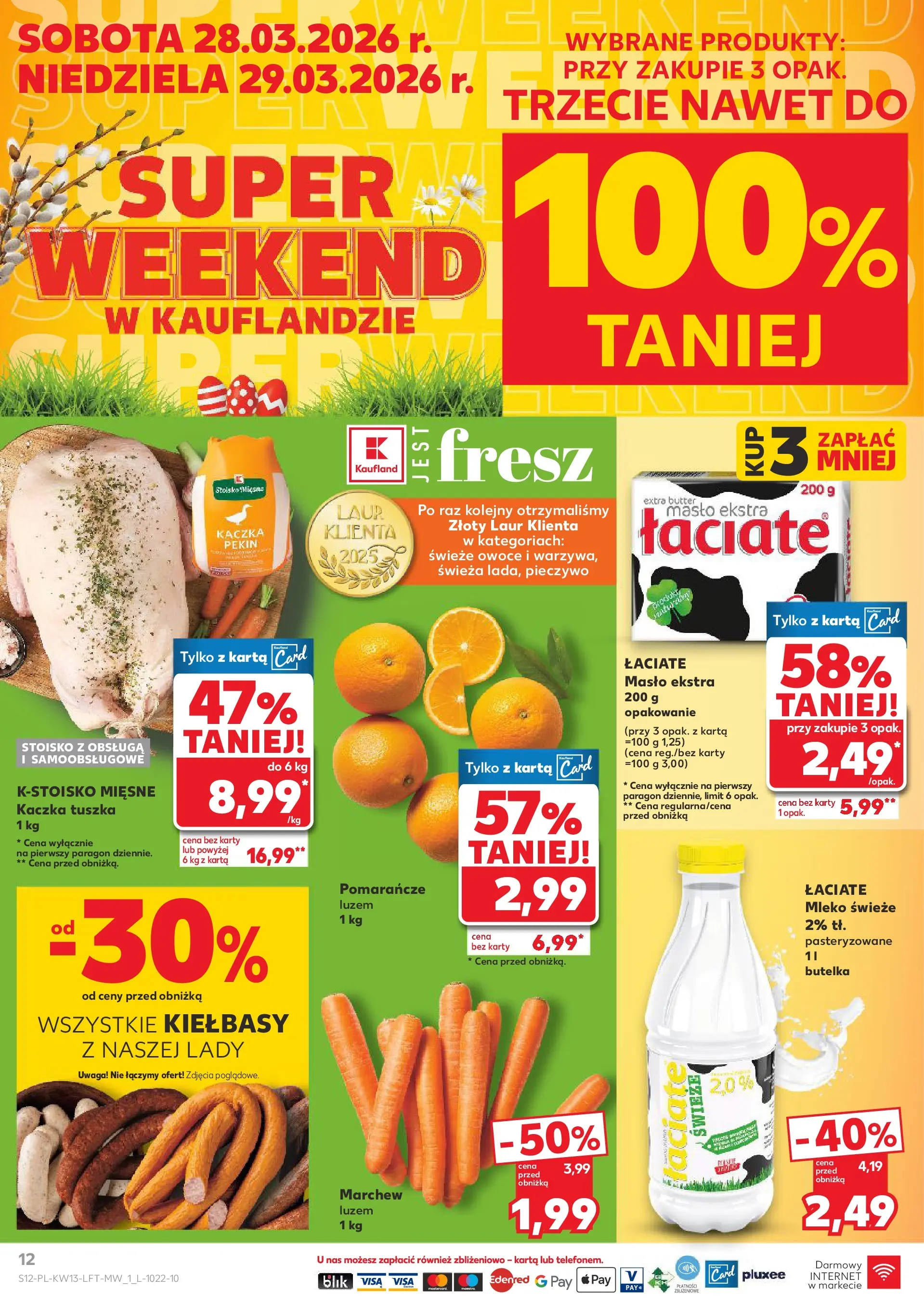 Kaufland gazetka od 26.03.2026 - od jutra PDF | Strona: 12 | Produkty: Karta, Mleko, Masło, Pomarańcze