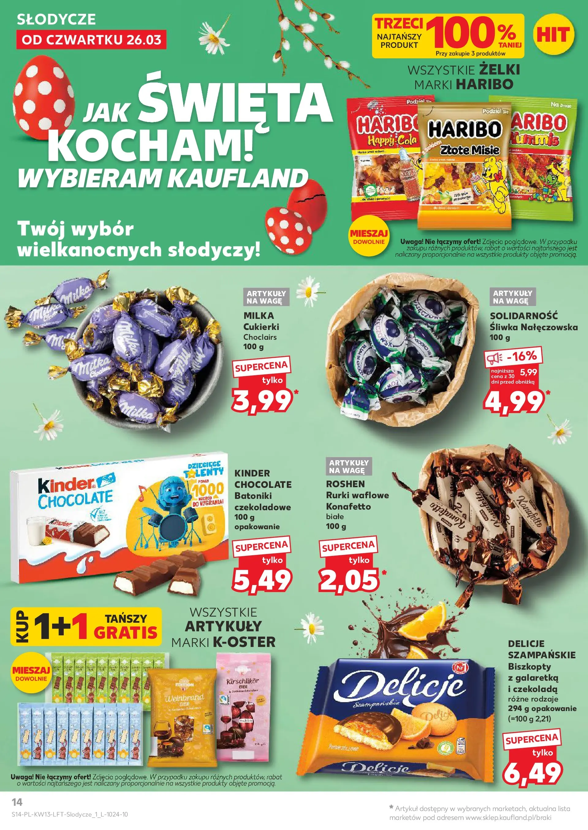Kaufland gazetka od 26.03.2026 - od jutra PDF | Strona: 14 | Produkty: Słodycze, Galaretka, Milka, Rurki waflowe