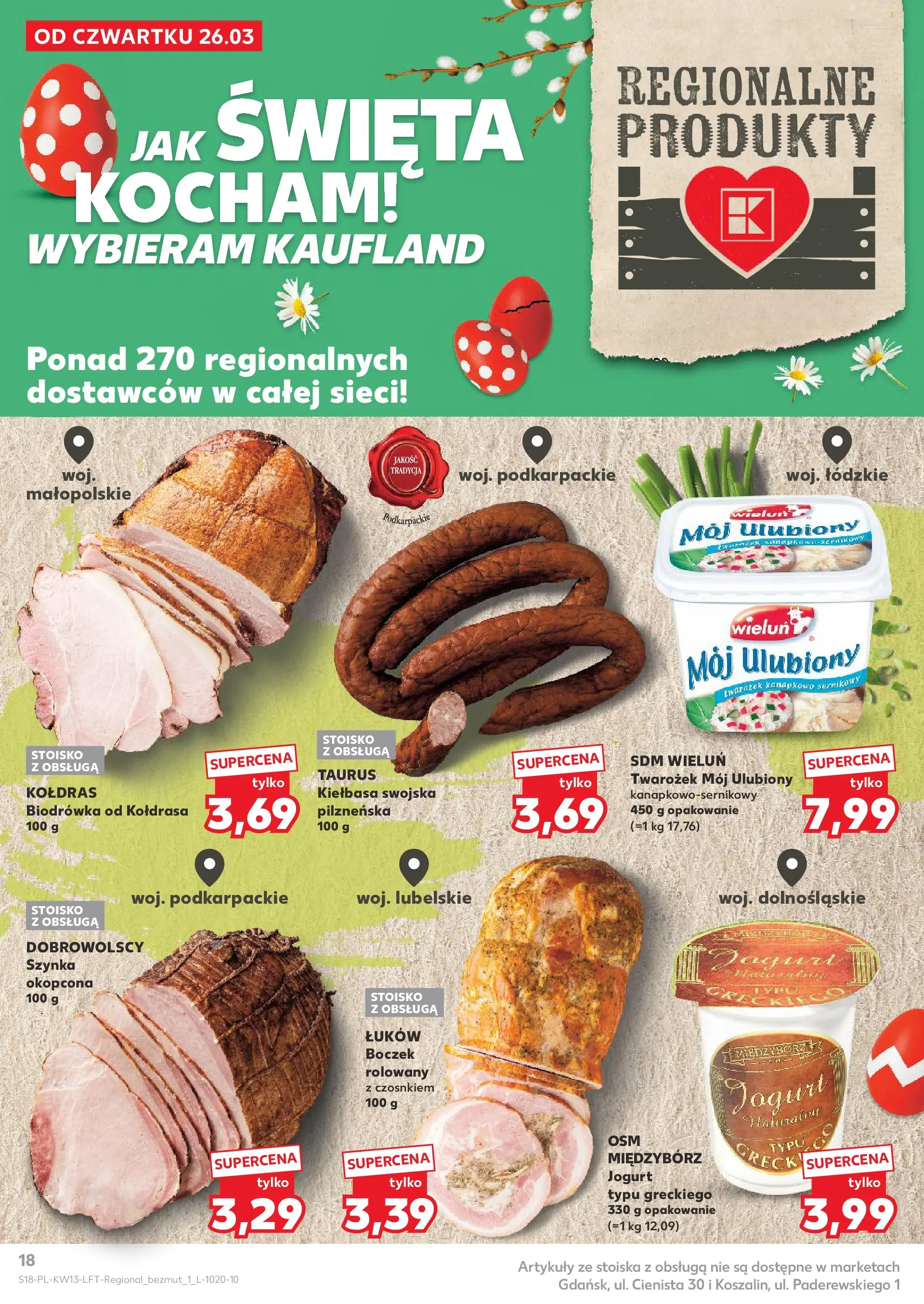 Kaufland gazetka od 26.03.2026 - od jutra PDF | Strona: 18 | Produkty: Kiełbasa, Szynka, Boczek, Jogurt