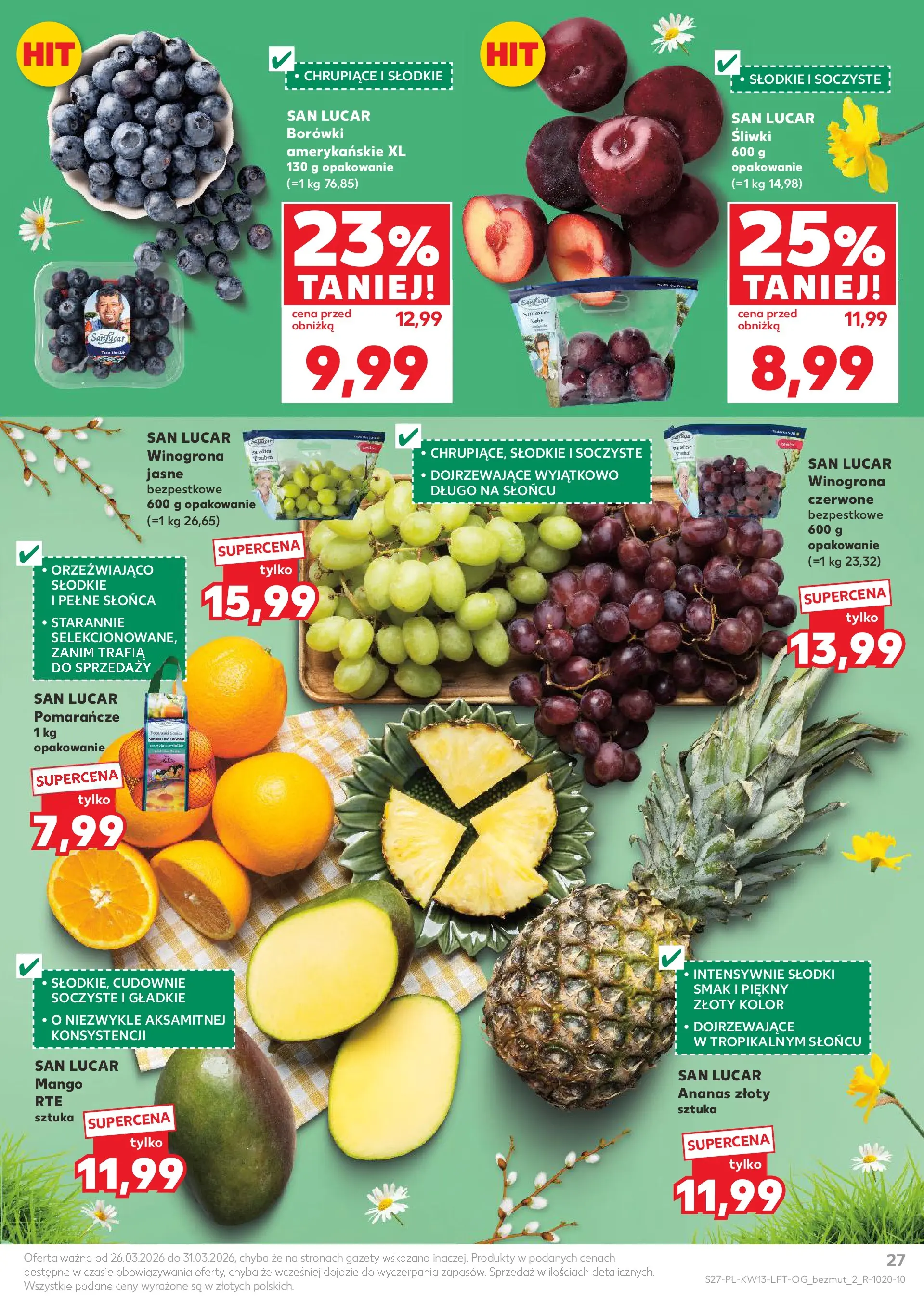 Kaufland gazetka od 26.03.2026 - od jutra PDF | Strona: 27 | Produkty: Winogrona, Śliwki, Pomarańcze, Ananas