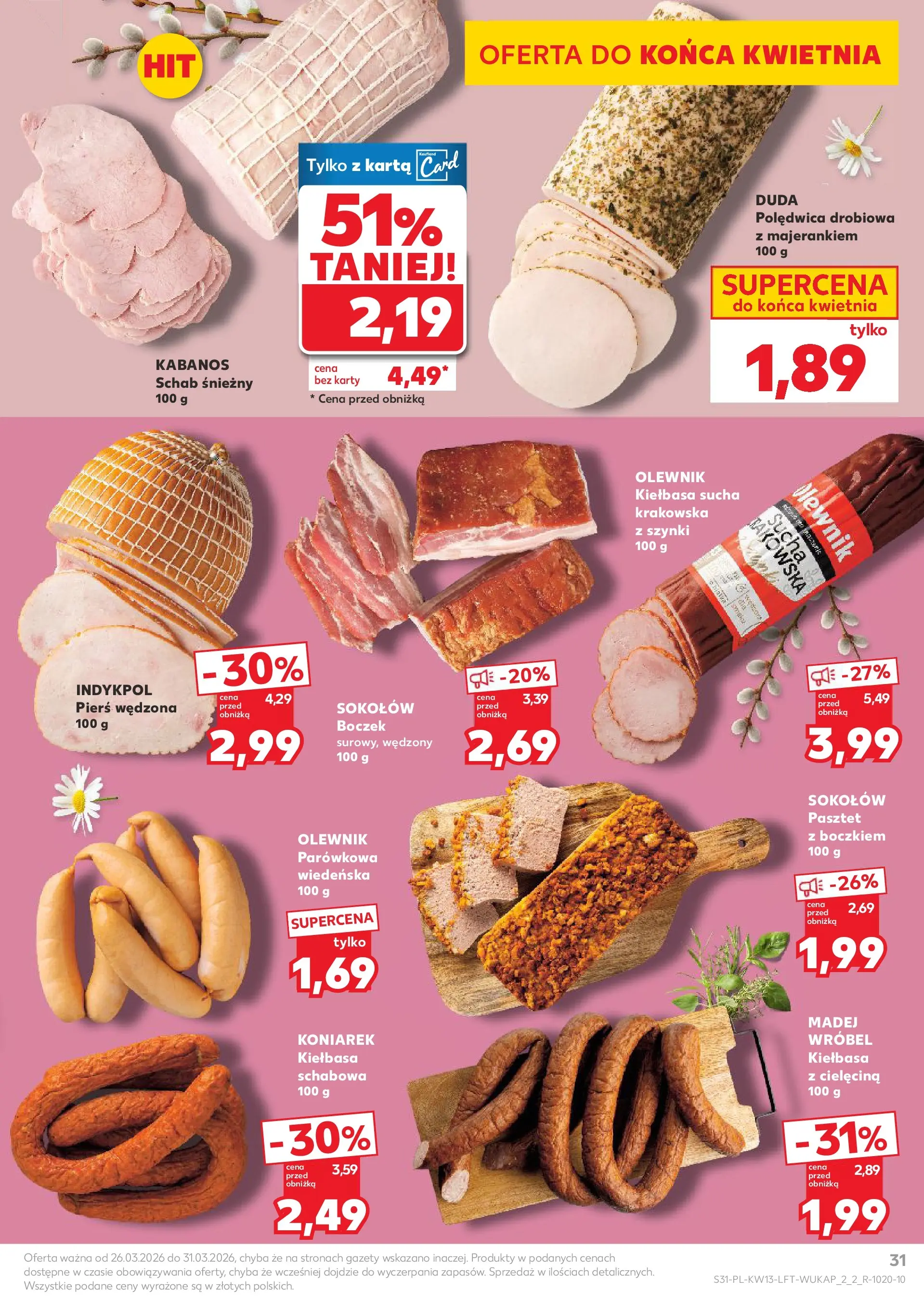 Kaufland gazetka od 26.03.2026 - od jutra PDF | Strona: 31 | Produkty: Kiełbasa, Karta, Schab, Boczek