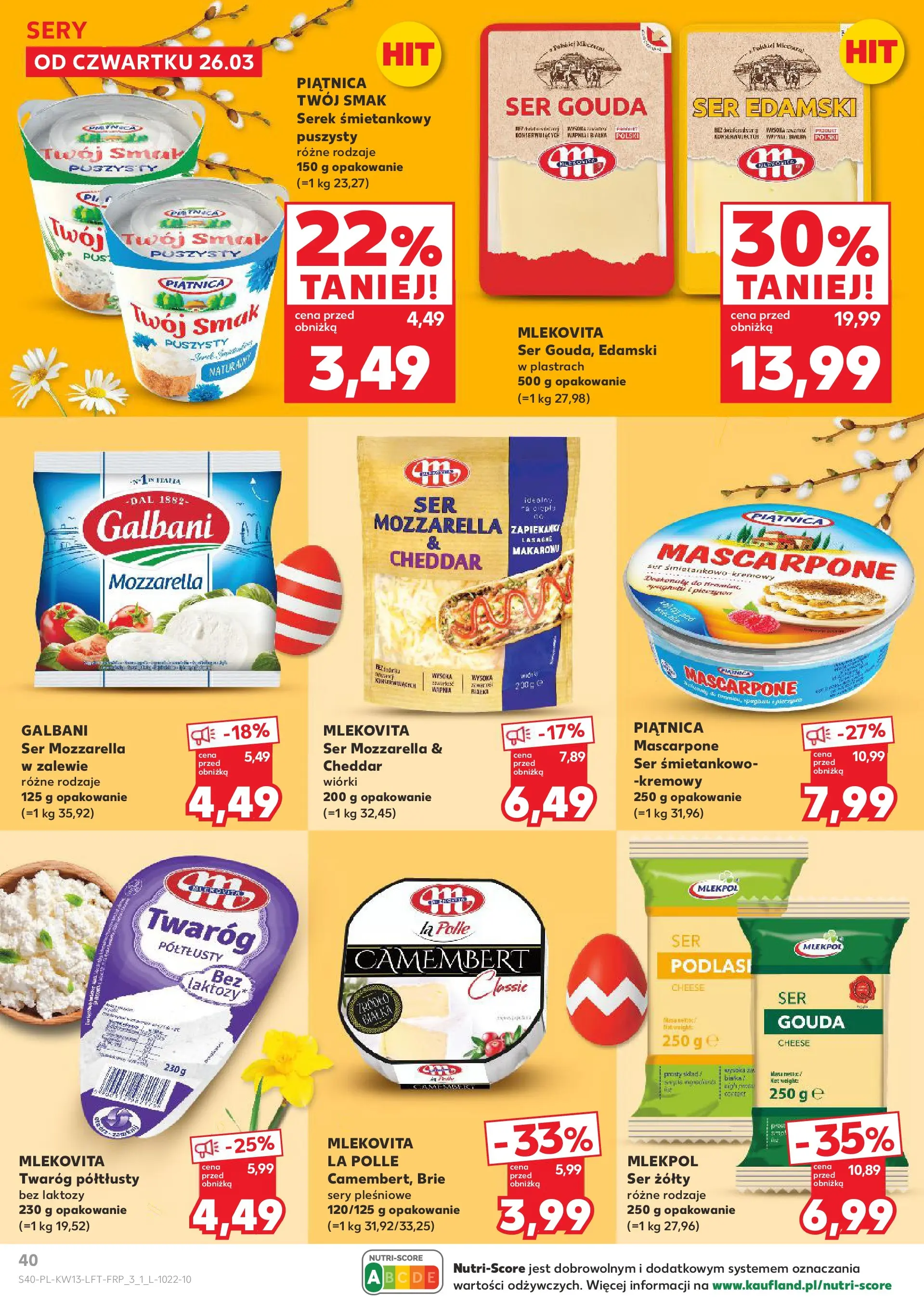 Kaufland gazetka od 26.03.2026 - od jutra PDF | Strona: 40 | Produkty: Ser żółty, Bez laktozy, Serek, Ser edamski