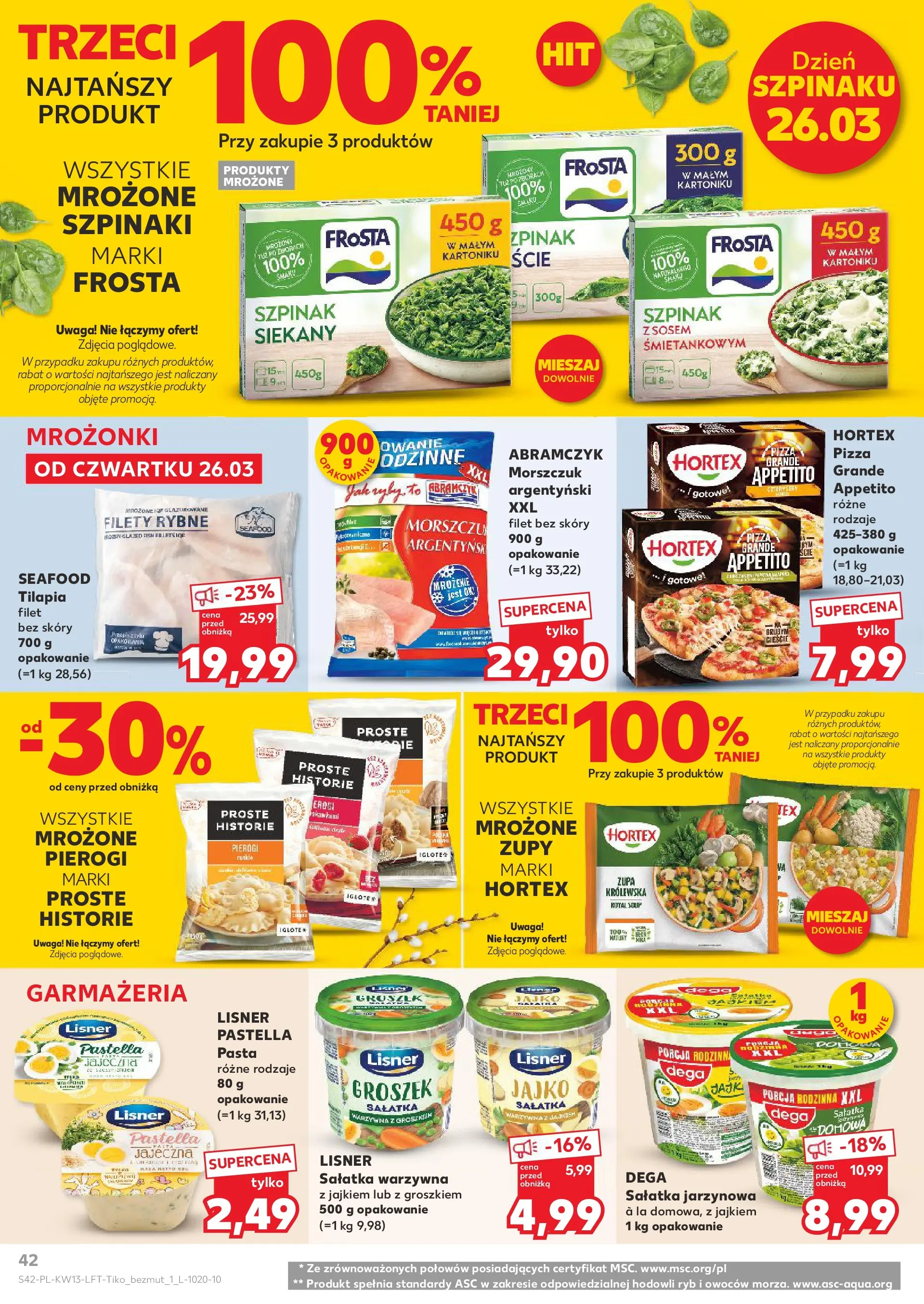 Kaufland gazetka od 26.03.2026 - od jutra PDF | Strona: 42 | Produkty: Groszek, Tilapia, Szpinak, Pizza