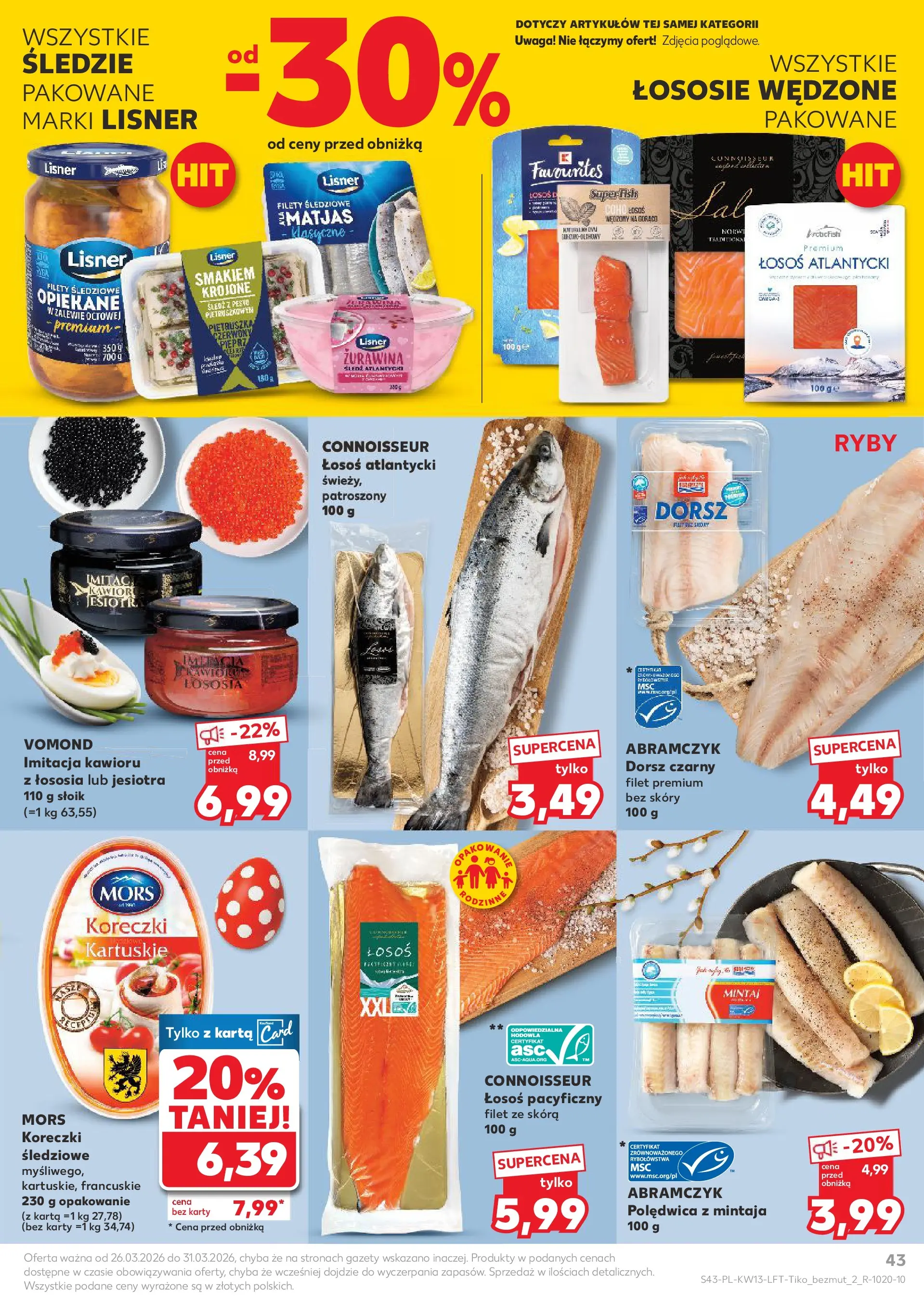 Kaufland gazetka od 26.03.2026 - od jutra PDF | Strona: 43 | Produkty: Łosoś atlantycki, Mintaj, Pesto, Polędwica z mintaja