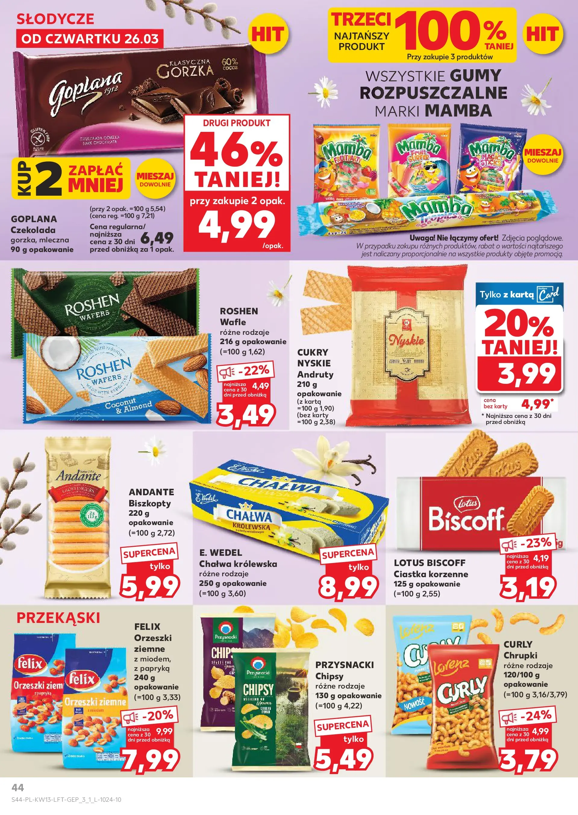 Kaufland gazetka od 26.03.2026 - od jutra PDF | Strona: 44 | Produkty: Słodycze, Chipsy, Czekolada, Ciastka korzenne