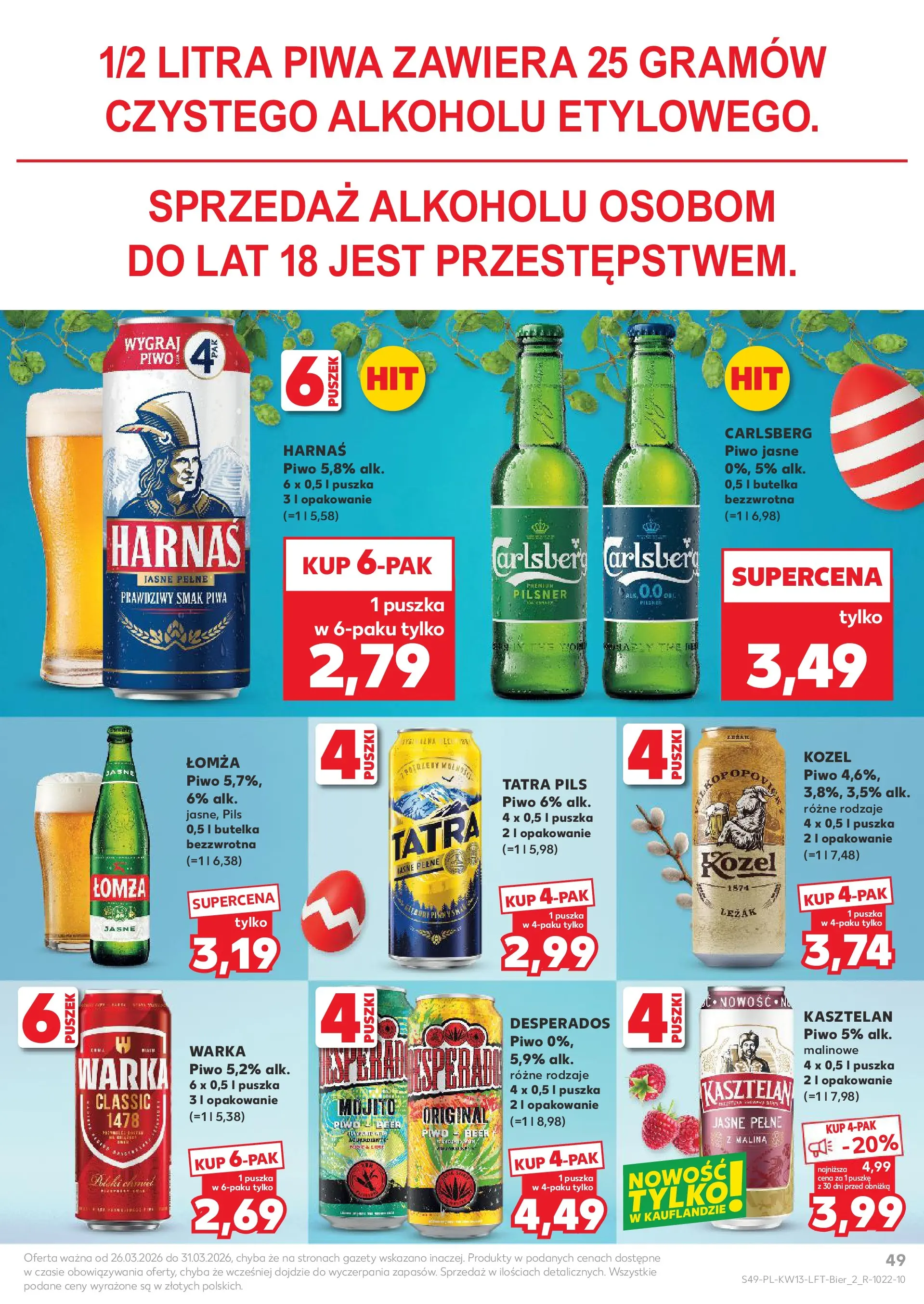 Kaufland gazetka od 26.03.2026 - od jutra PDF | Strona: 49 | Produkty: Malina, Leżak, Warka, Harnaś