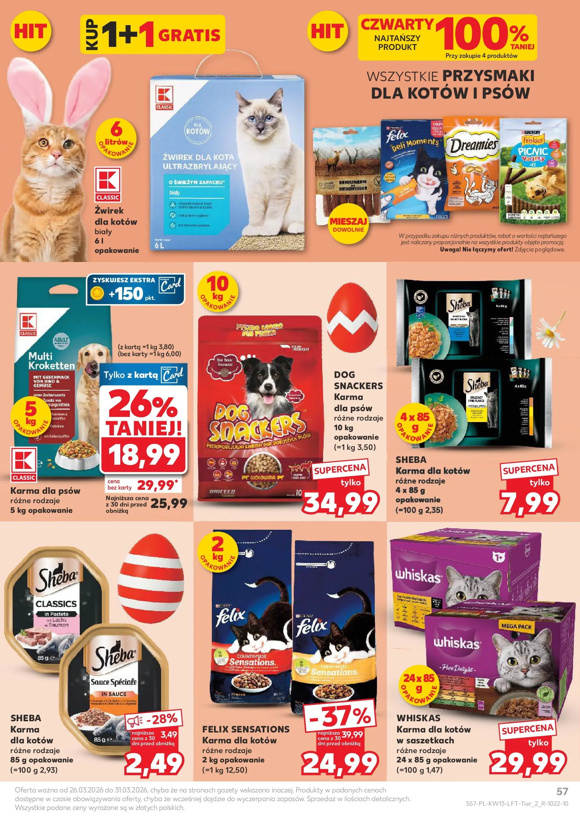 Kaufland gazetka od 26.03.2026 - od jutra PDF | Strona: 57 | Produkty: Karta, Żwirek dla kota, Karma dla kotów, Karma dla psów