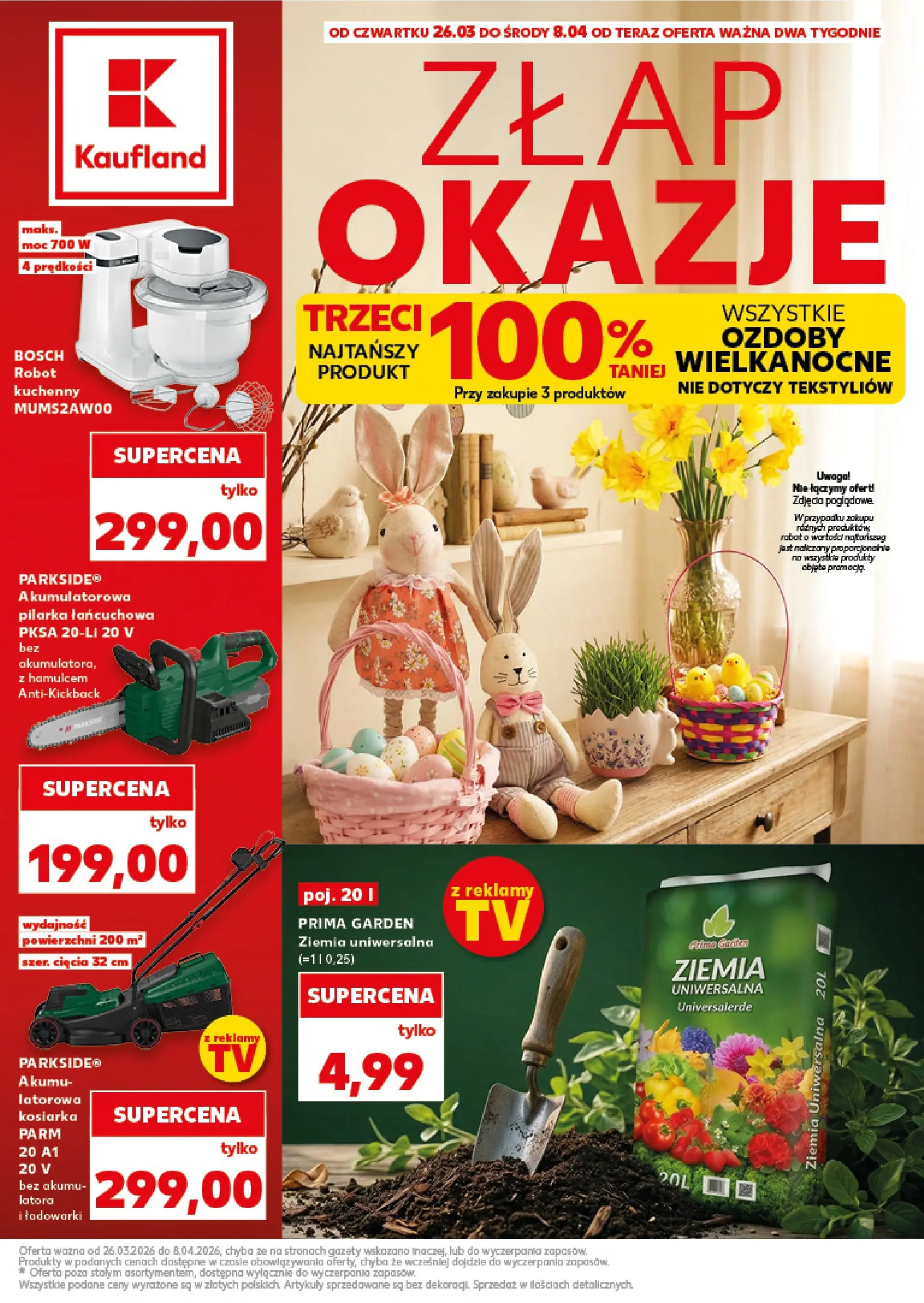 Kaufland gazetka - Złap Okazje od 26.03.2026 - od jutra PDF | Strona: 1 | Produkty: Ziemia uniwersalna, Robot kuchenny, Robot, Kosiarka
