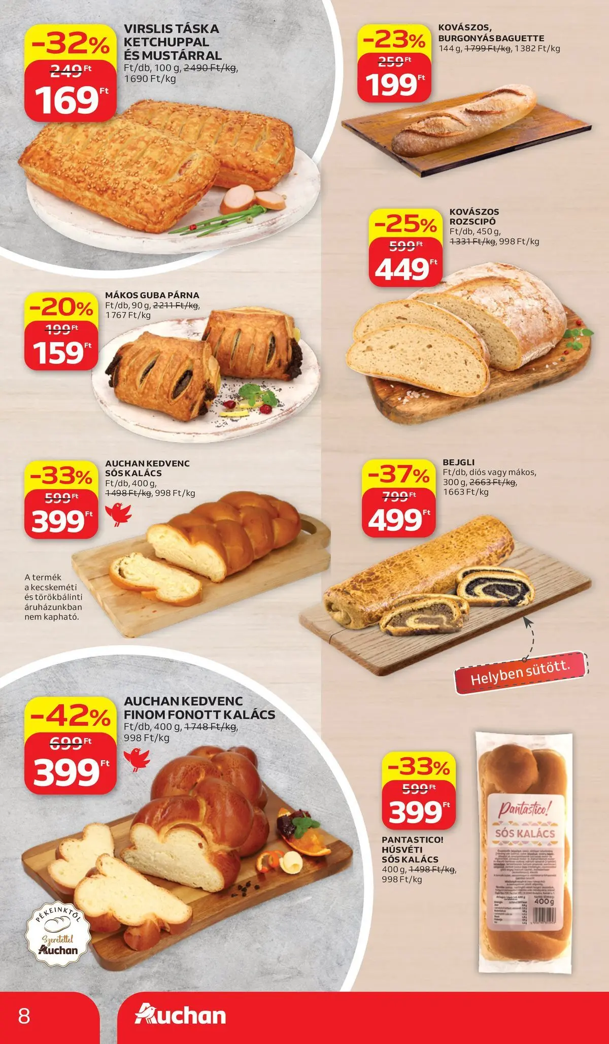 Auchan akciós újság Székesfehérvár - 2026.03.26. -tól/töl > akció, lapozható szórólap 🛍️ | Oldal: 8 | Termékek: Sós kalács, Táska, Kalács, Párna