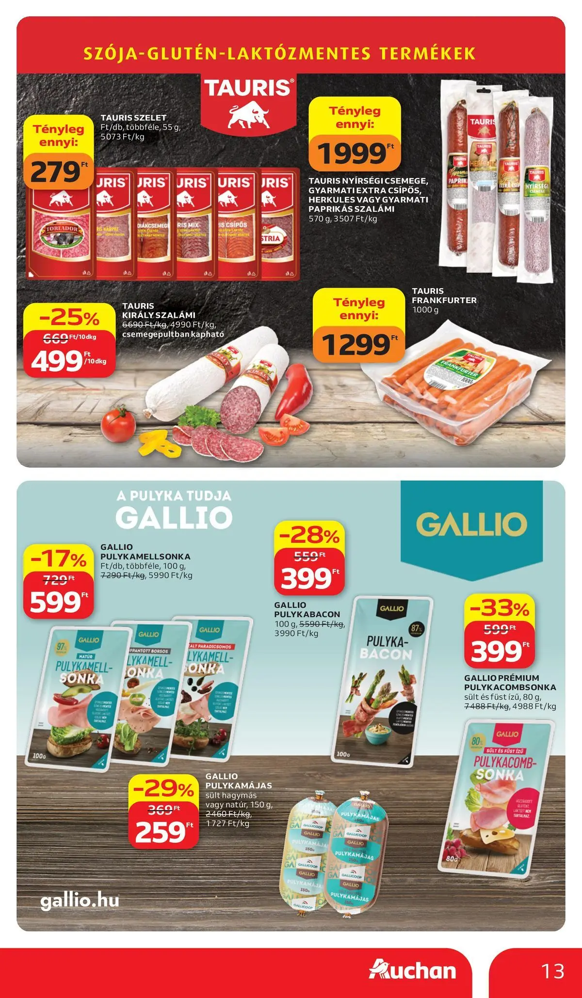 Auchan akciós újság Székesfehérvár - 2026.03.26. -tól/töl > akció, lapozható szórólap 🛍️ | Oldal: 13 | Termékek: Sonka, Bacon, Szalámi, Pulykacomb