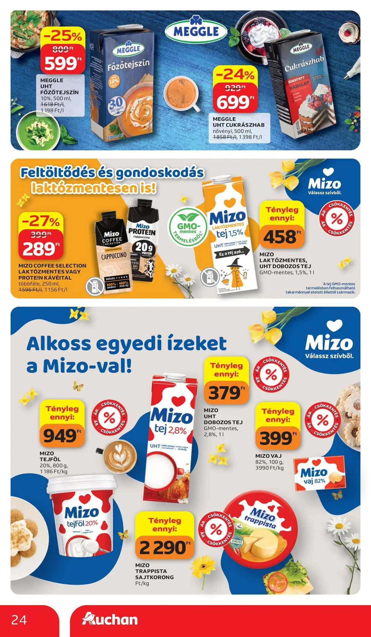 Auchan akciós újság Székesfehérvár - 2026.03.26. -tól/töl > akció, lapozható szórólap 🛍️ | Oldal: 24 | Termékek: Főzőtejszín, Tej, Cukrászhab, Tejföl