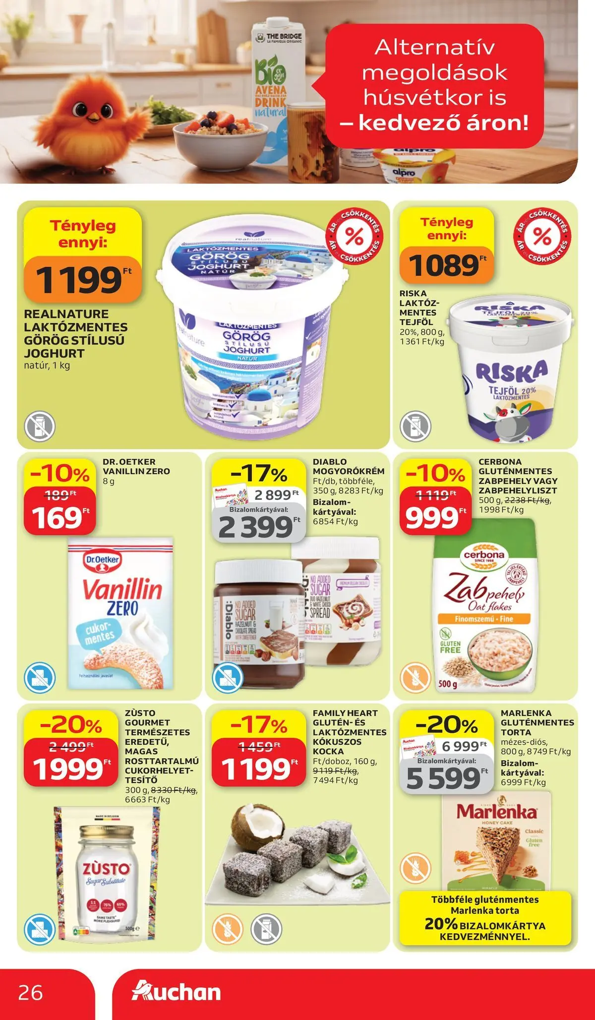 Auchan akciós újság Székesfehérvár - 2026.03.26. -tól/töl > akció, lapozható szórólap 🛍️ | Oldal: 26 | Termékek: Torta, Alpro, Tejföl, Gluténmentes