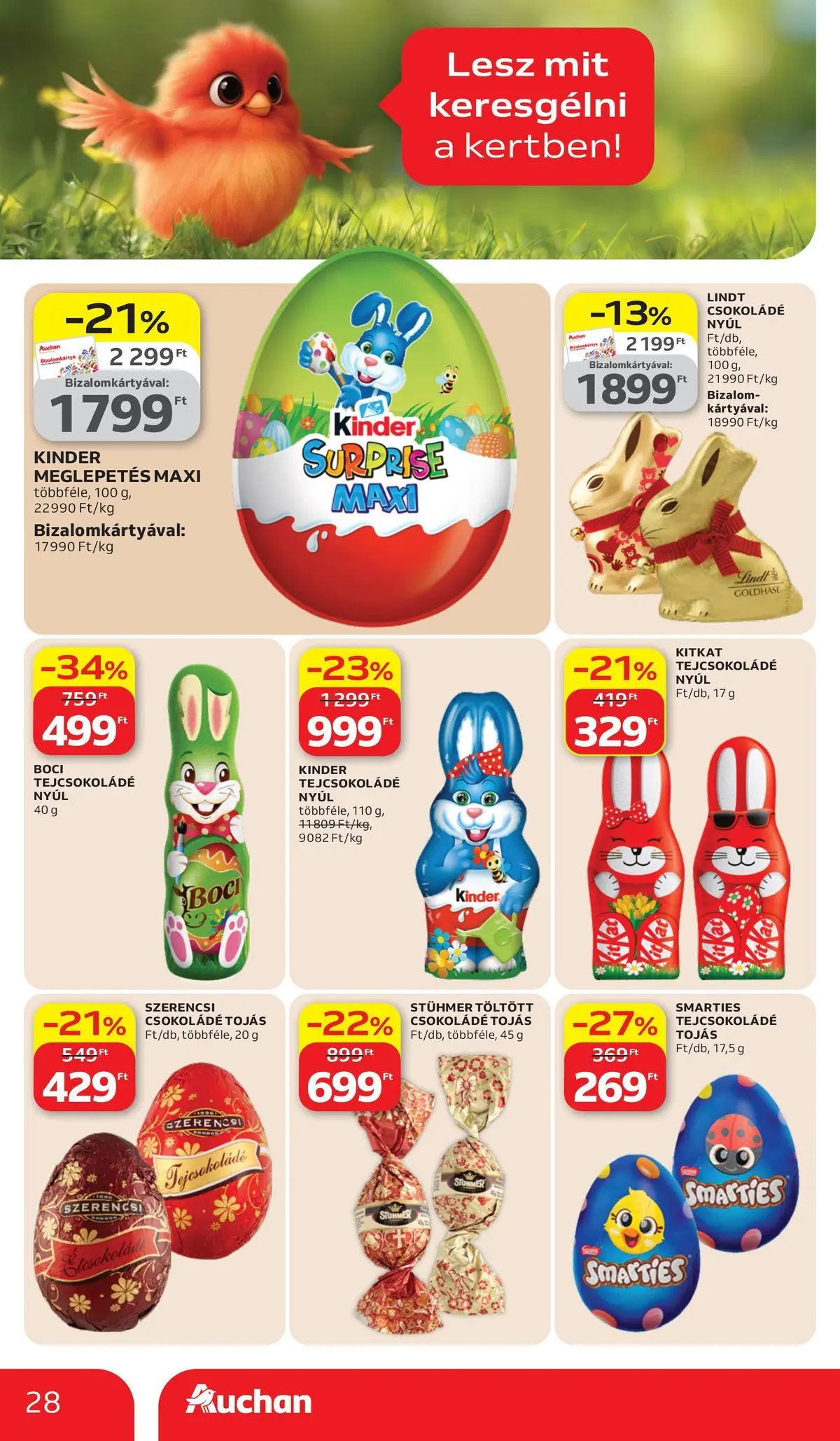 Auchan akciós újság Székesfehérvár - 2026.03.26. -tól/töl > akció, lapozható szórólap 🛍️ | Oldal: 28 | Termékek: Tejcsokoládé, Tojás, Csokoládé