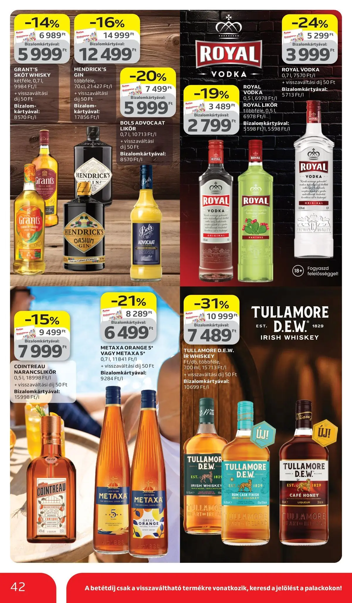 Auchan akciós újság Székesfehérvár - 2026.03.26. -tól/töl > akció, lapozható szórólap 🛍️ | Oldal: 42 | Termékek: Metaxa, Whiskey, Likőr, Whisky