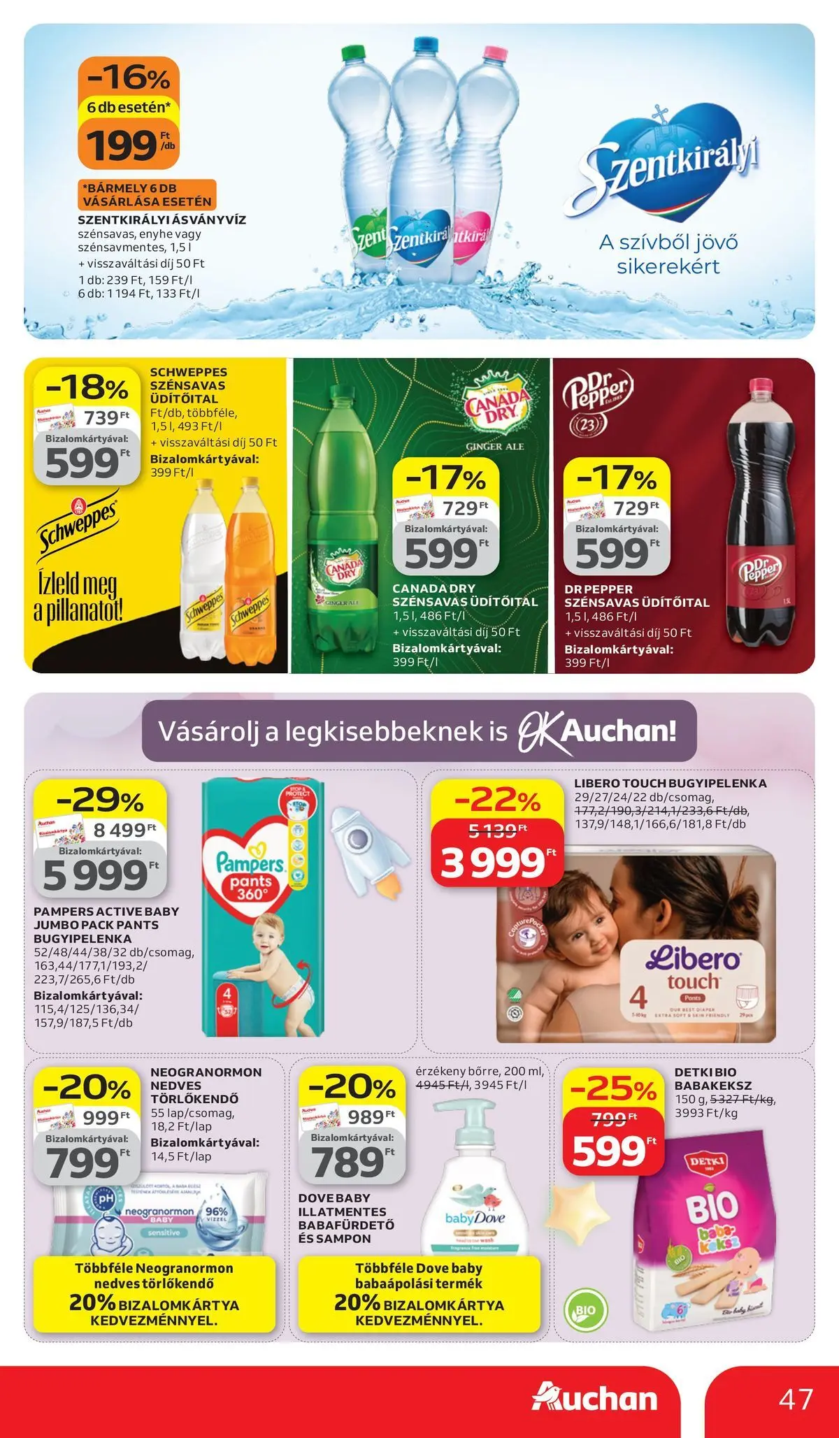 Auchan akciós újság Székesfehérvár - 2026.03.26. -tól/töl > akció, lapozható szórólap 🛍️ | Oldal: 47 | Termékek: Szentkirályi ásványvíz, Nedves törlőkendő, Sampon, Ásványvíz