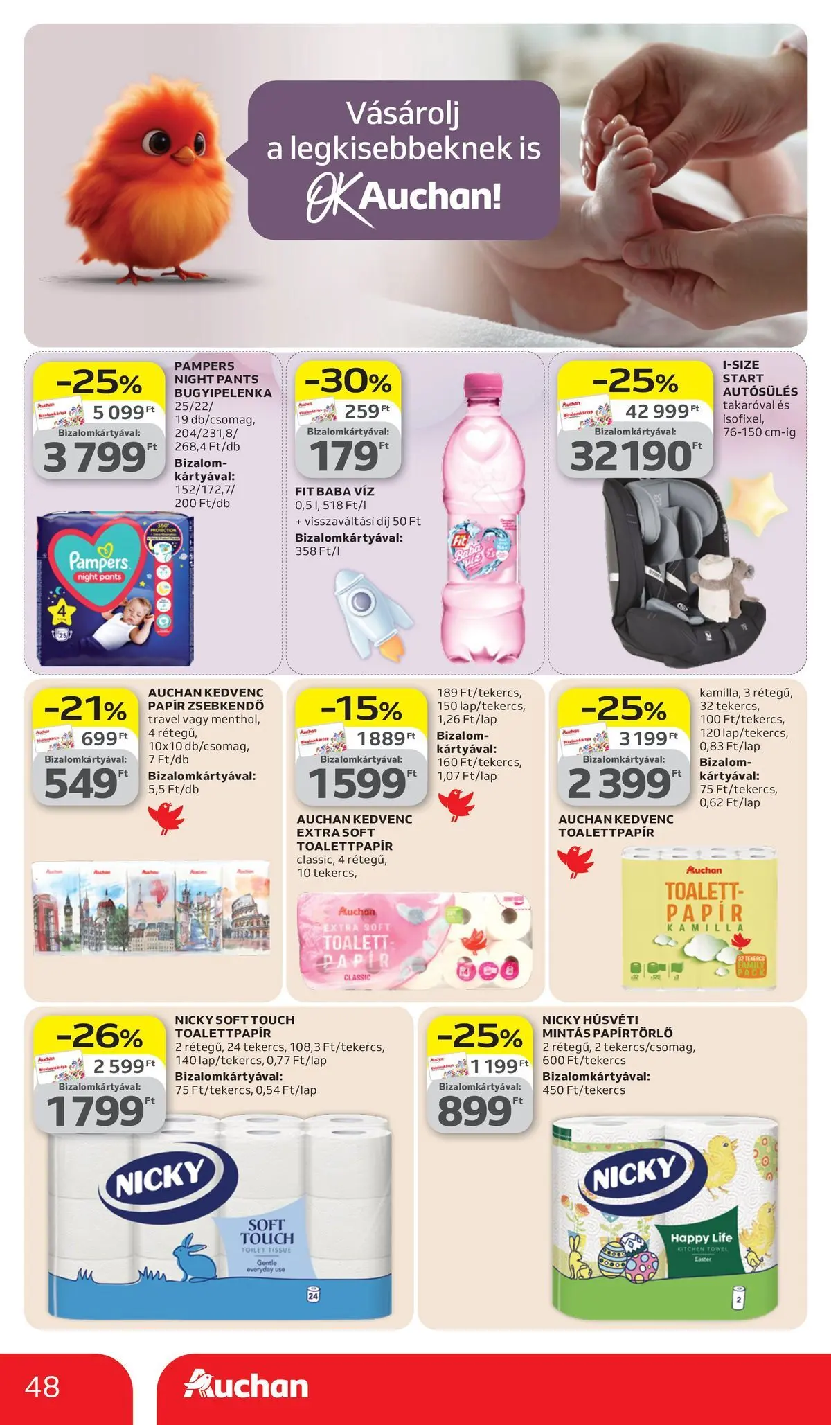 Auchan akciós újság Székesfehérvár - 2026.03.26. -tól/töl > akció, lapozható szórólap 🛍️ | Oldal: 48 | Termékek: Pampers, Papírtörlő