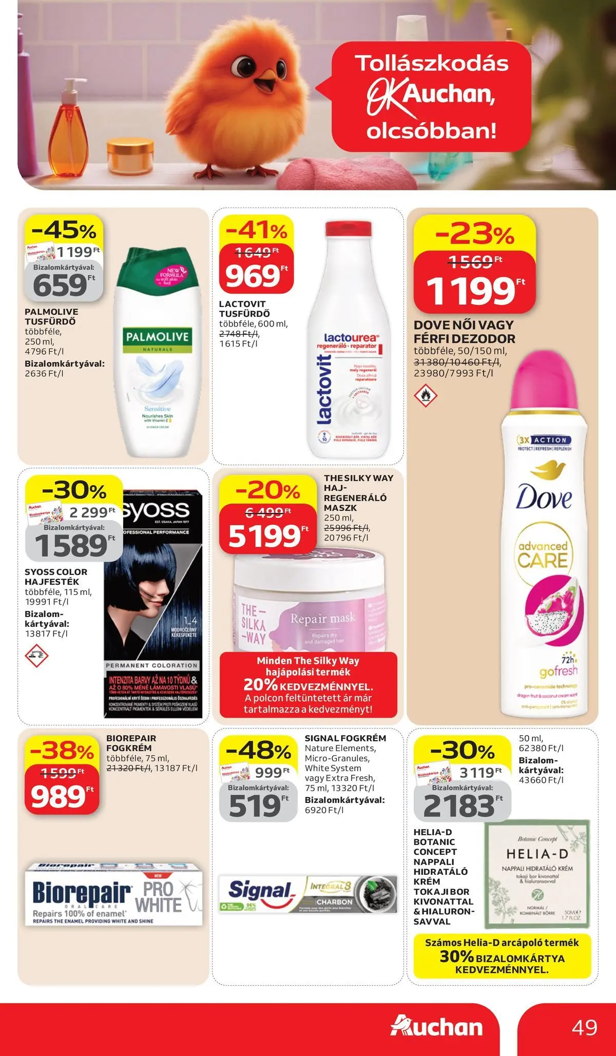 Auchan akciós újság Székesfehérvár - 2026.03.26. -tól/töl > akció, lapozható szórólap 🛍️ | Oldal: 49 | Termékek: Hajfesték, Bor, Dezodor, Fogkrém