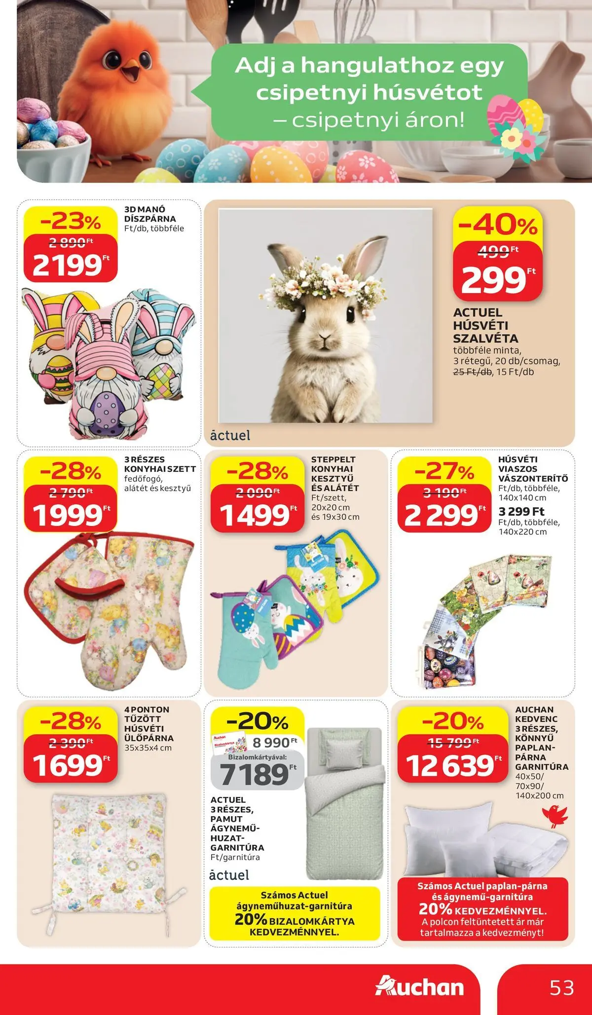 Auchan akciós újság Székesfehérvár - 2026.03.26. -tól/töl > akció, lapozható szórólap 🛍️ | Oldal: 53 | Termékek: Kesztyű, Párna, Ágynemű, Ülőpárna