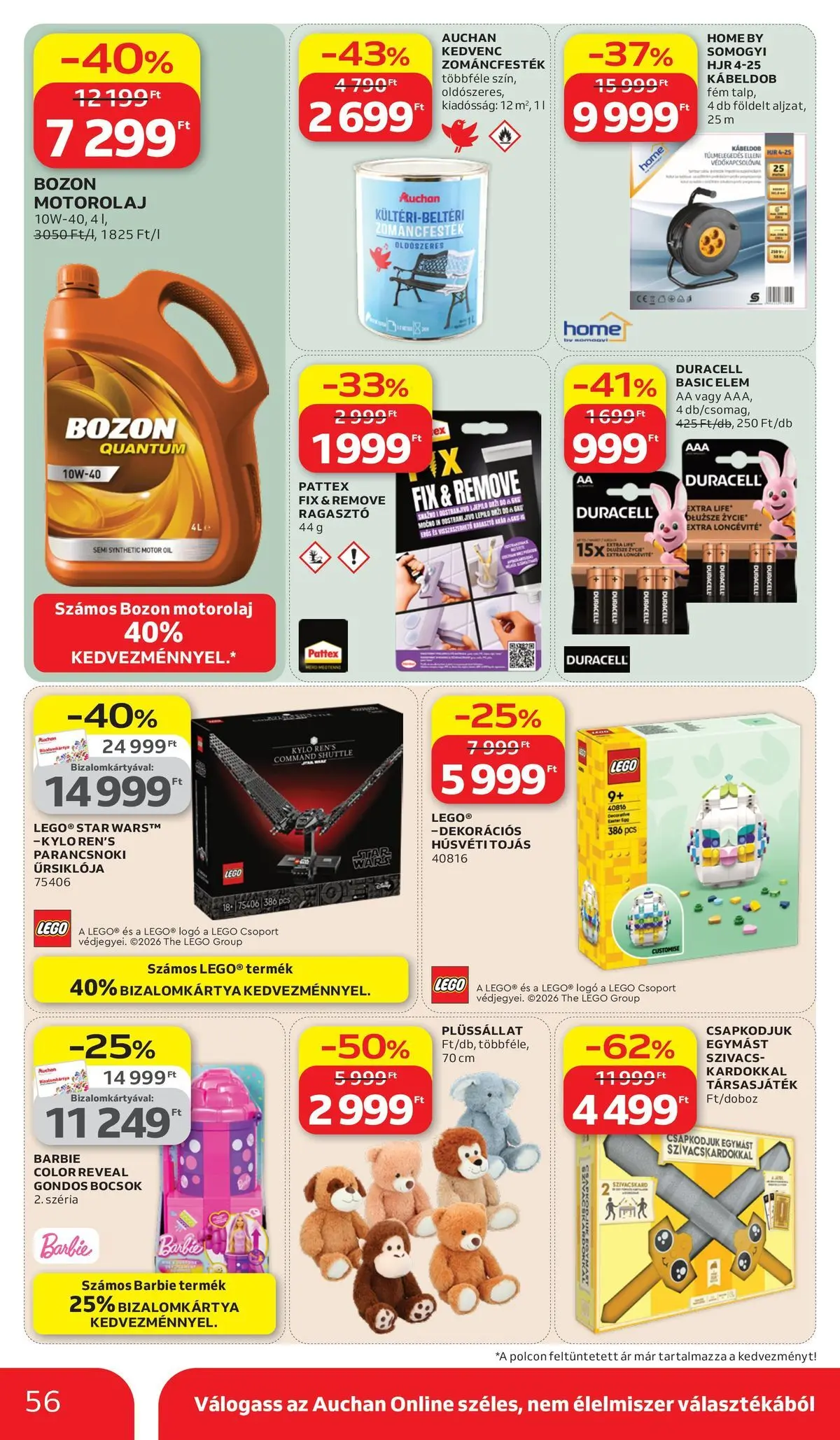 Auchan akciós újság Székesfehérvár - 2026.03.26. -tól/töl > akció, lapozható szórólap 🛍️ | Oldal: 56 | Termékek: Ragasztó, Motorolaj, Tojás, Társasjáték