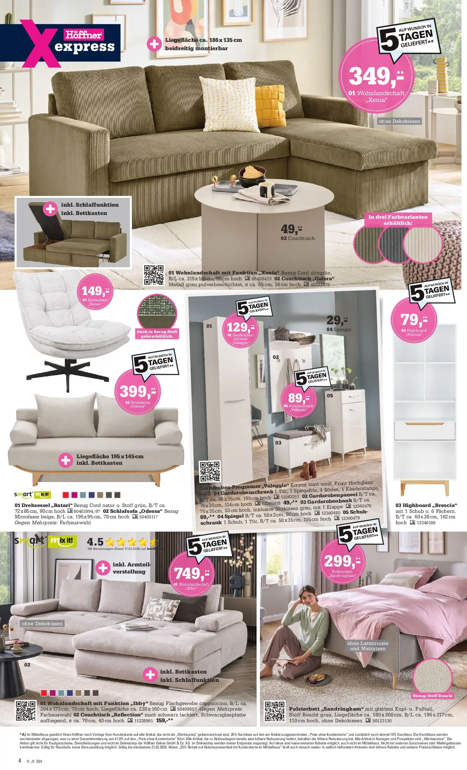 Höffner Prospekt Schwetzingen	 (ab 24.03.2026) zum Blättern | Seite: 4 | Produkte: Wohnlandschaft, Couchtisch, Polsterbett, Garderobenschrank