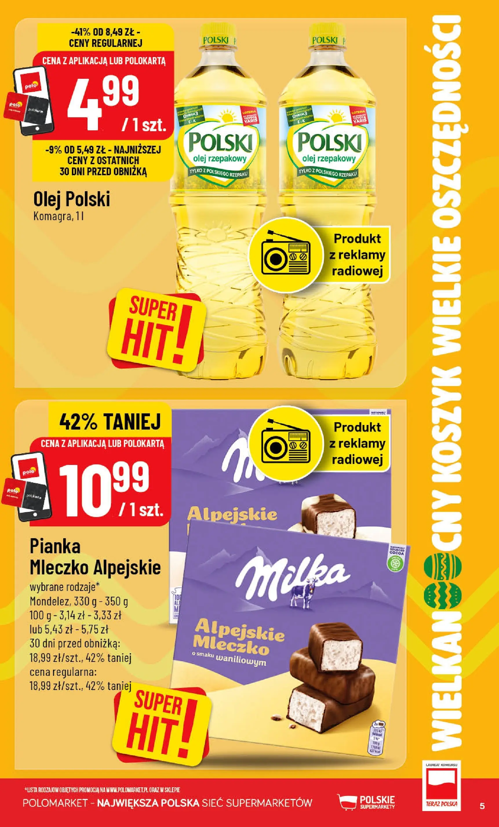 Nowa POLOmarket gazetka od jutra 25.03.2026 | Strona: 5 | Produkty: Olej rzepakowy, Milka, Olej