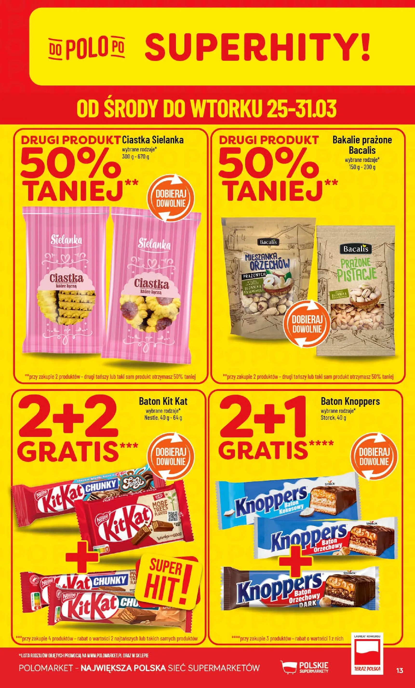 Nowa POLOmarket gazetka od jutra 25.03.2026 | Strona: 13 | Produkty: Knoppers, Baton, Ciastka