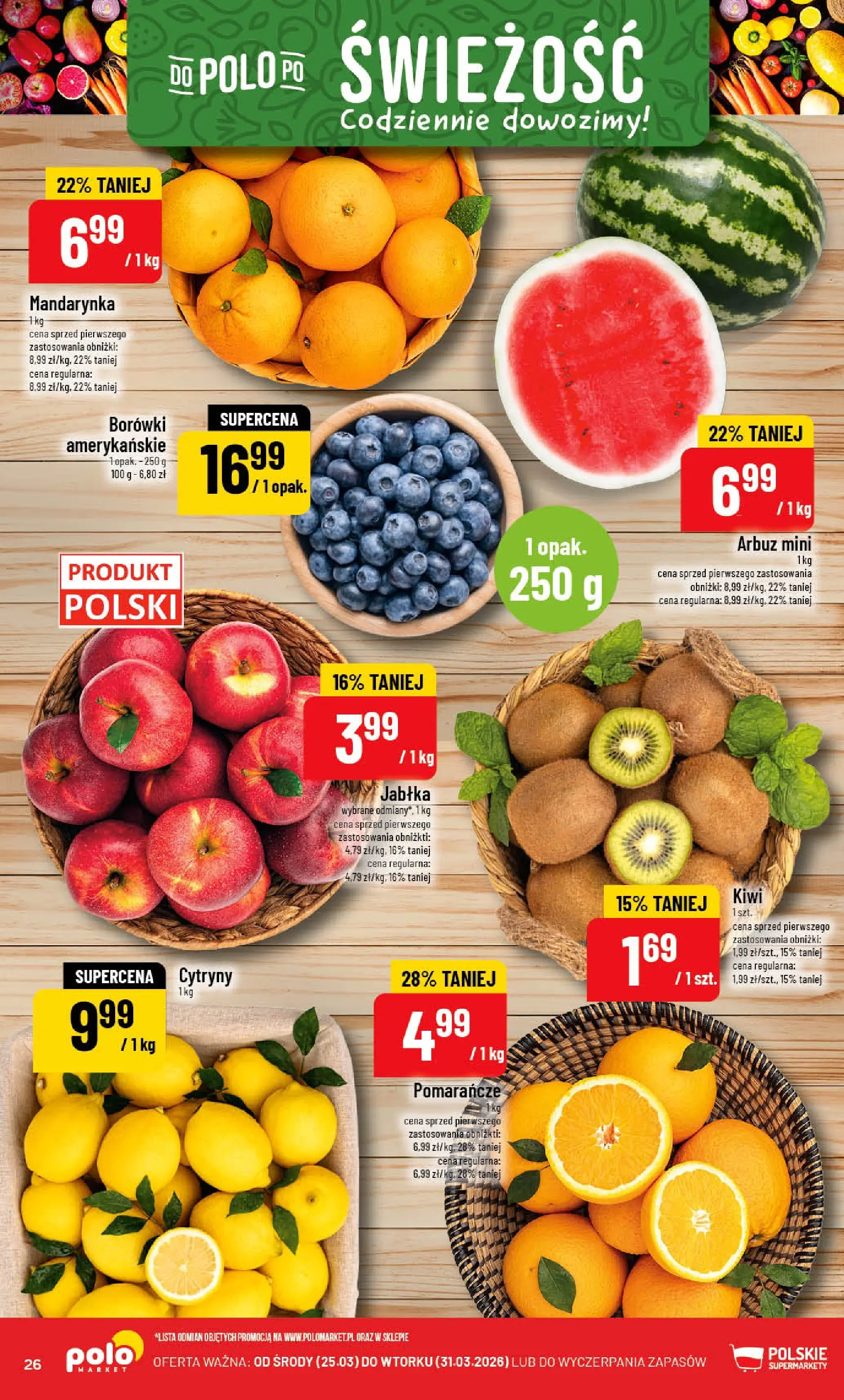 Nowa POLOmarket gazetka od jutra 25.03.2026 | Strona: 26 | Produkty: Arbuz, Cytryny, Jabłka, Pomarańcze