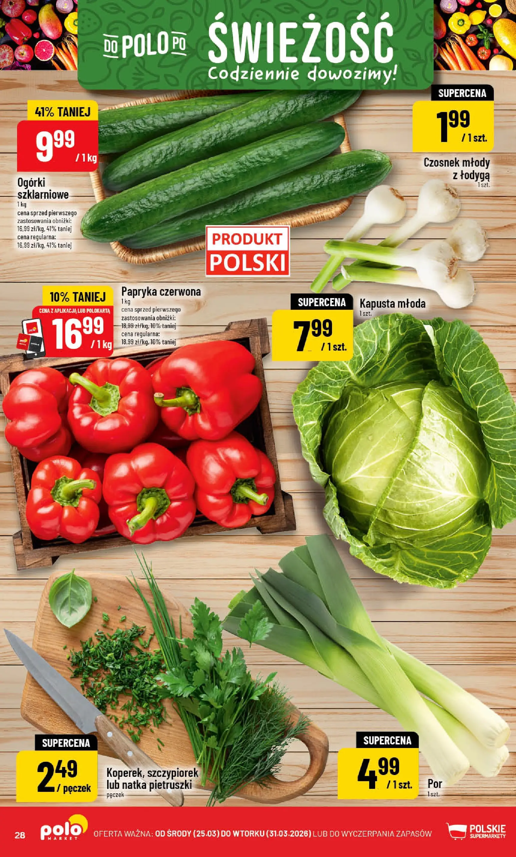 Nowa POLOmarket gazetka od jutra 25.03.2026 | Strona: 28 | Produkty: Czosnek, Kapusta, Papryka, Ogórki
