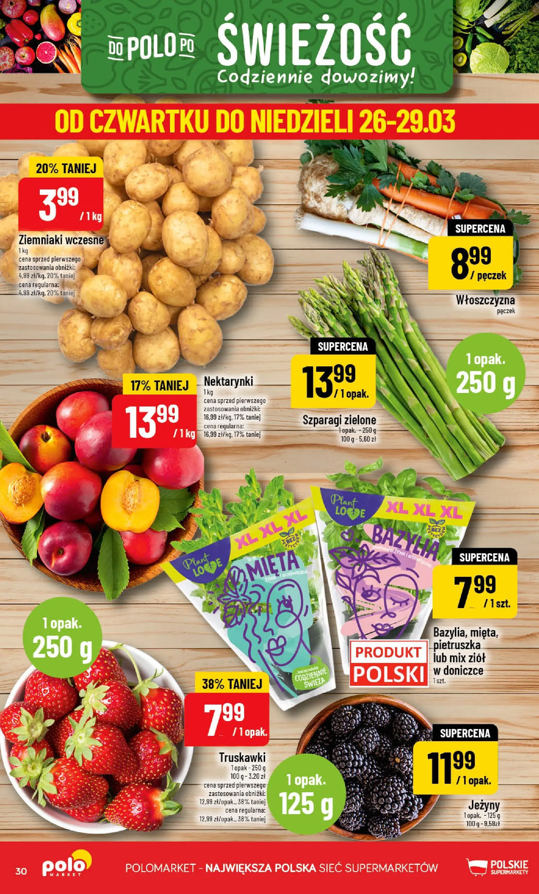 Nowa POLOmarket gazetka od jutra 25.03.2026 | Strona: 30 | Produkty: Pietruszka, Bazylia, Truskawki, Ziemniaki